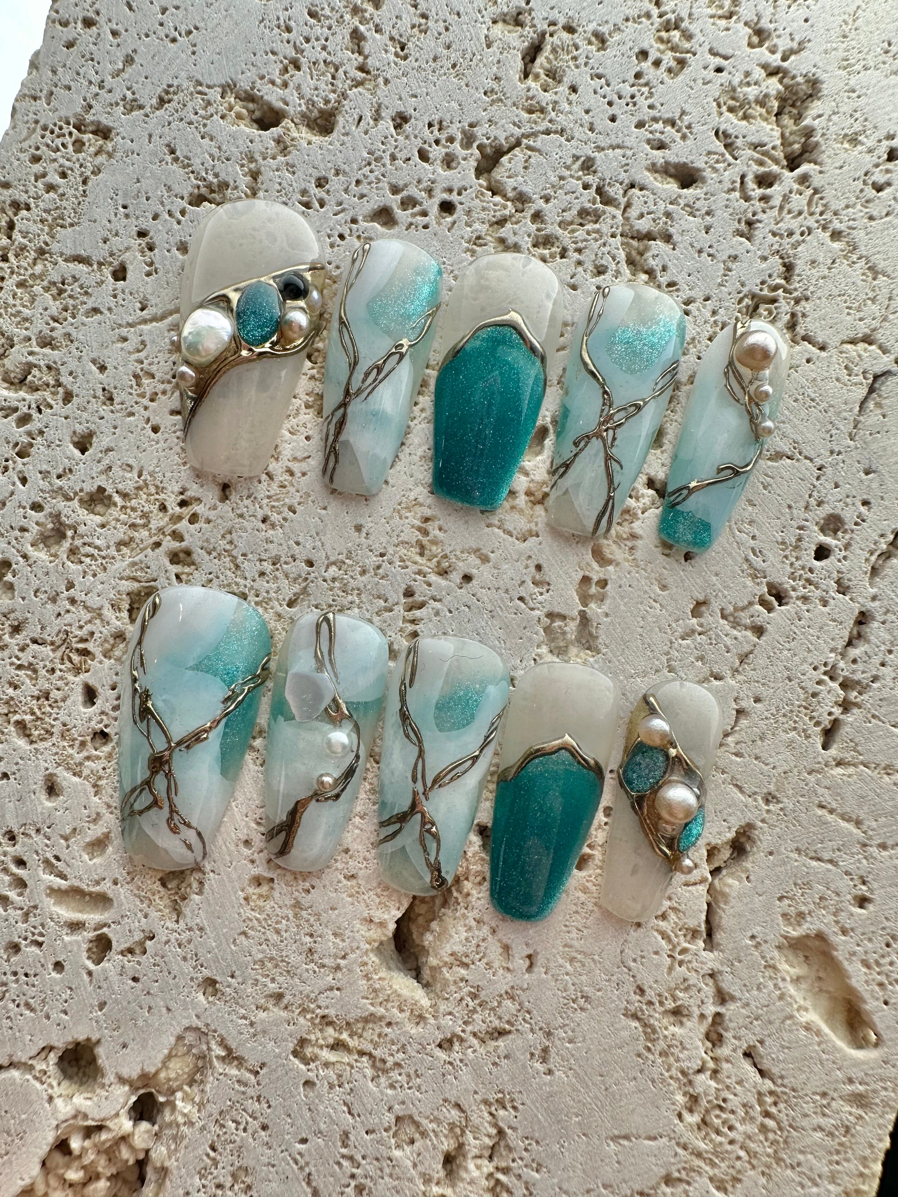 Marble Jade Press On Nails