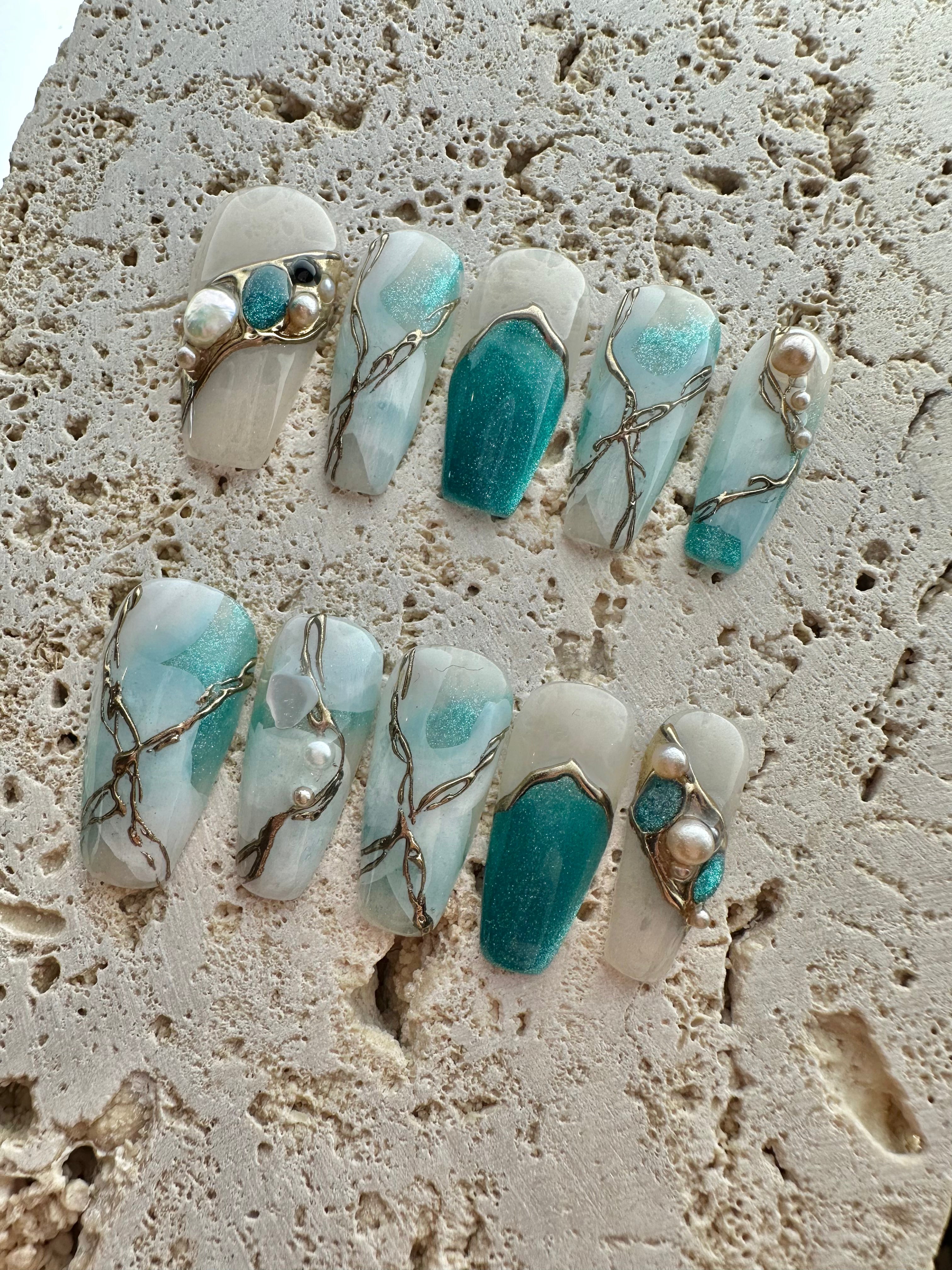 Marble Jade Press On Nails