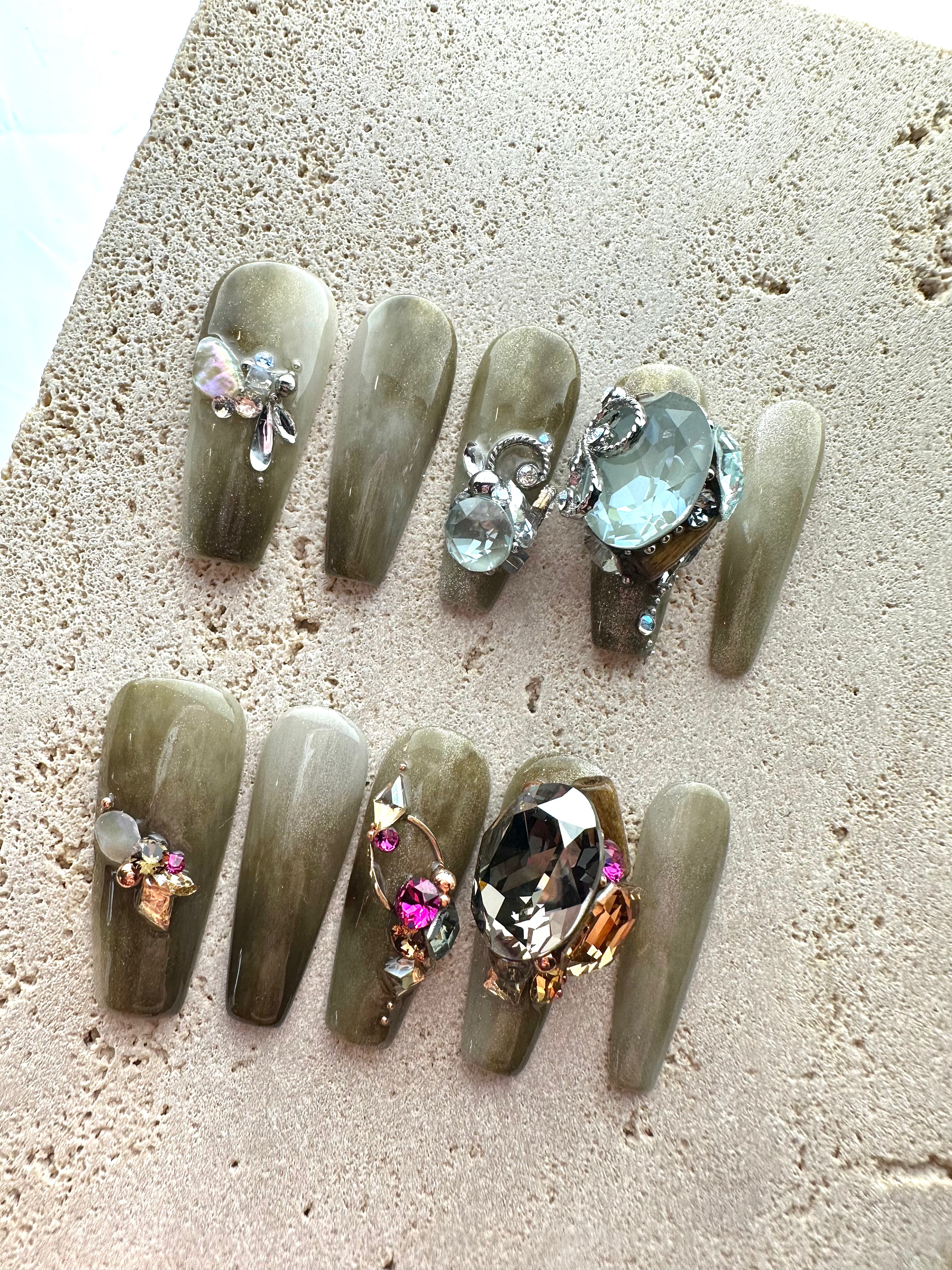 Caffeine Diamond Press On Nails