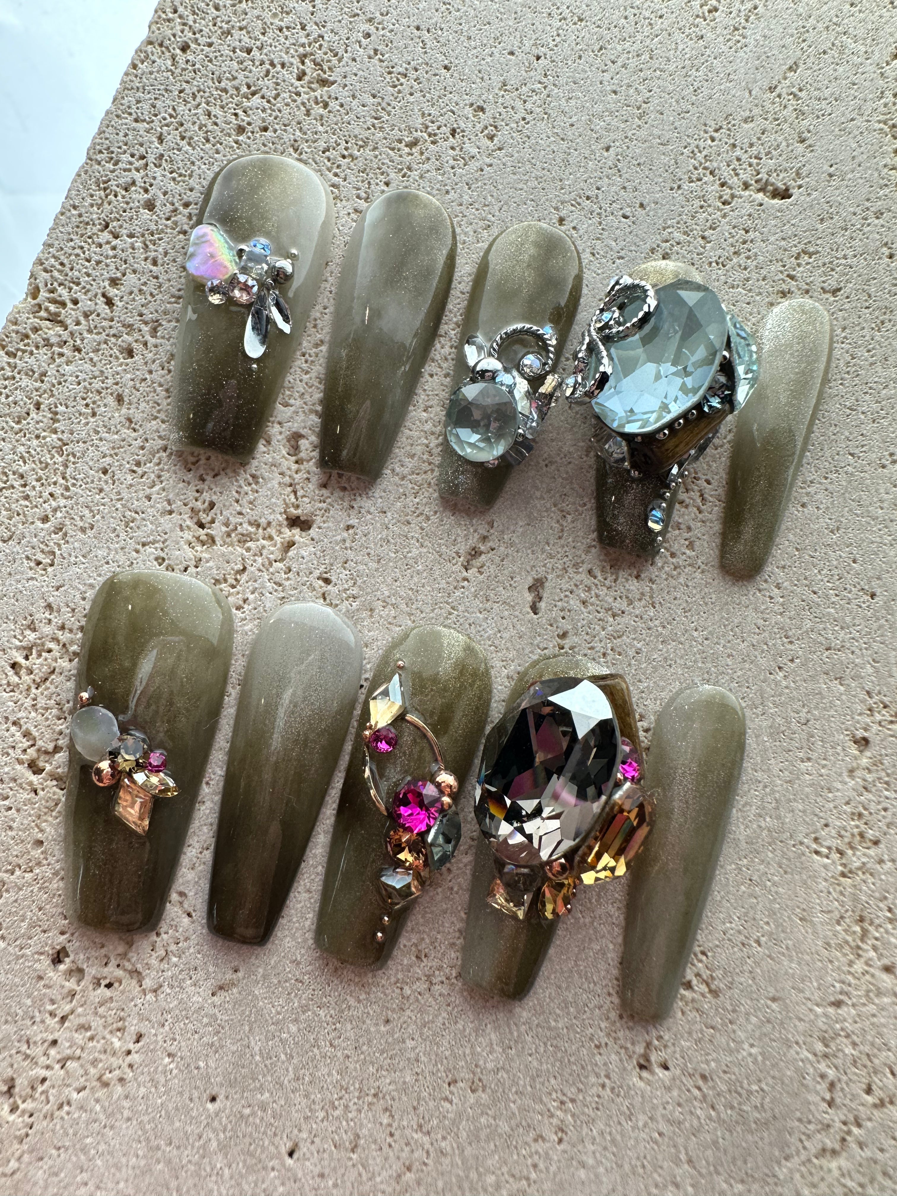 Caffeine Diamond Press On Nails