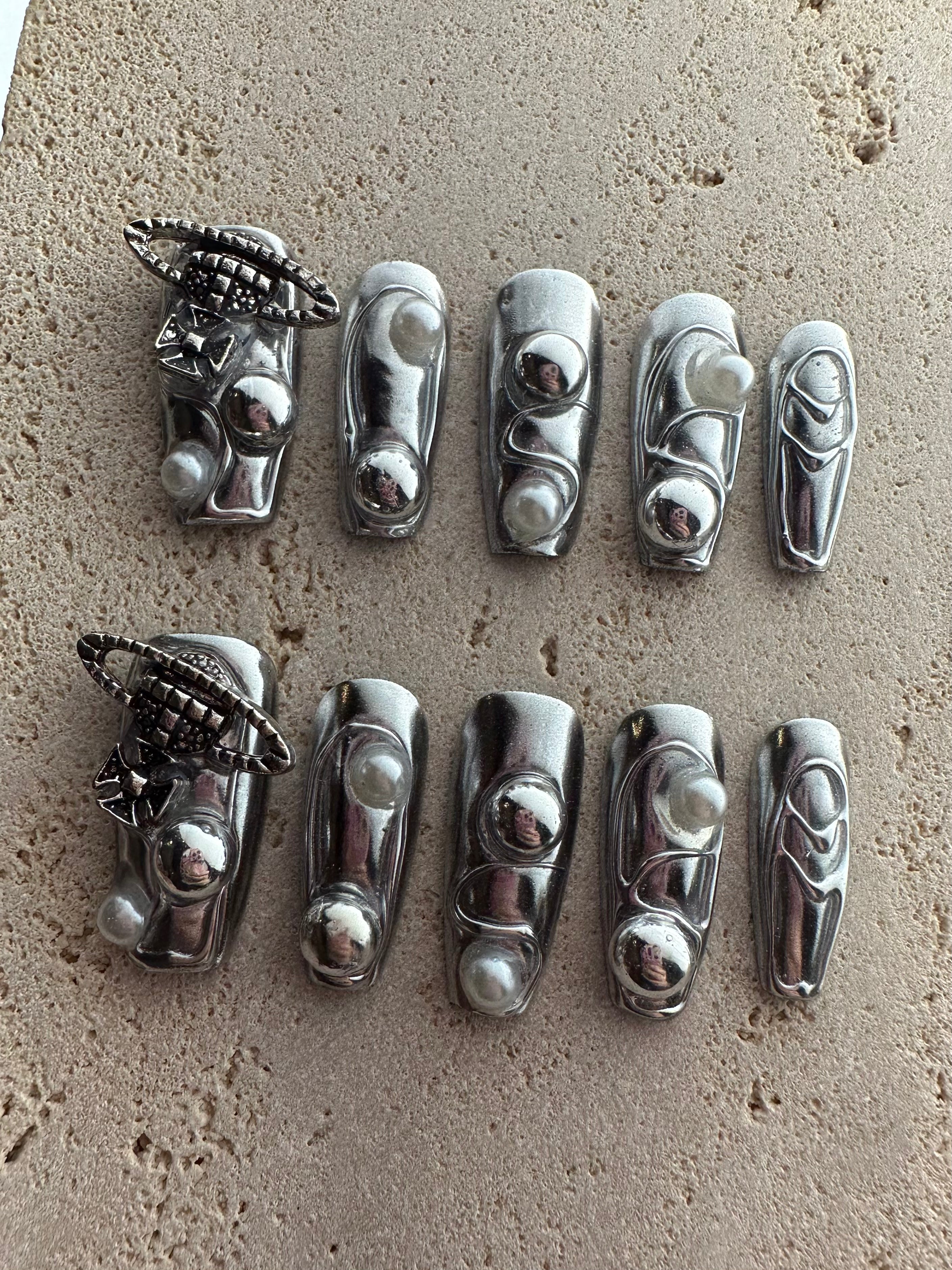 Chrome Galaxy Press On Nails