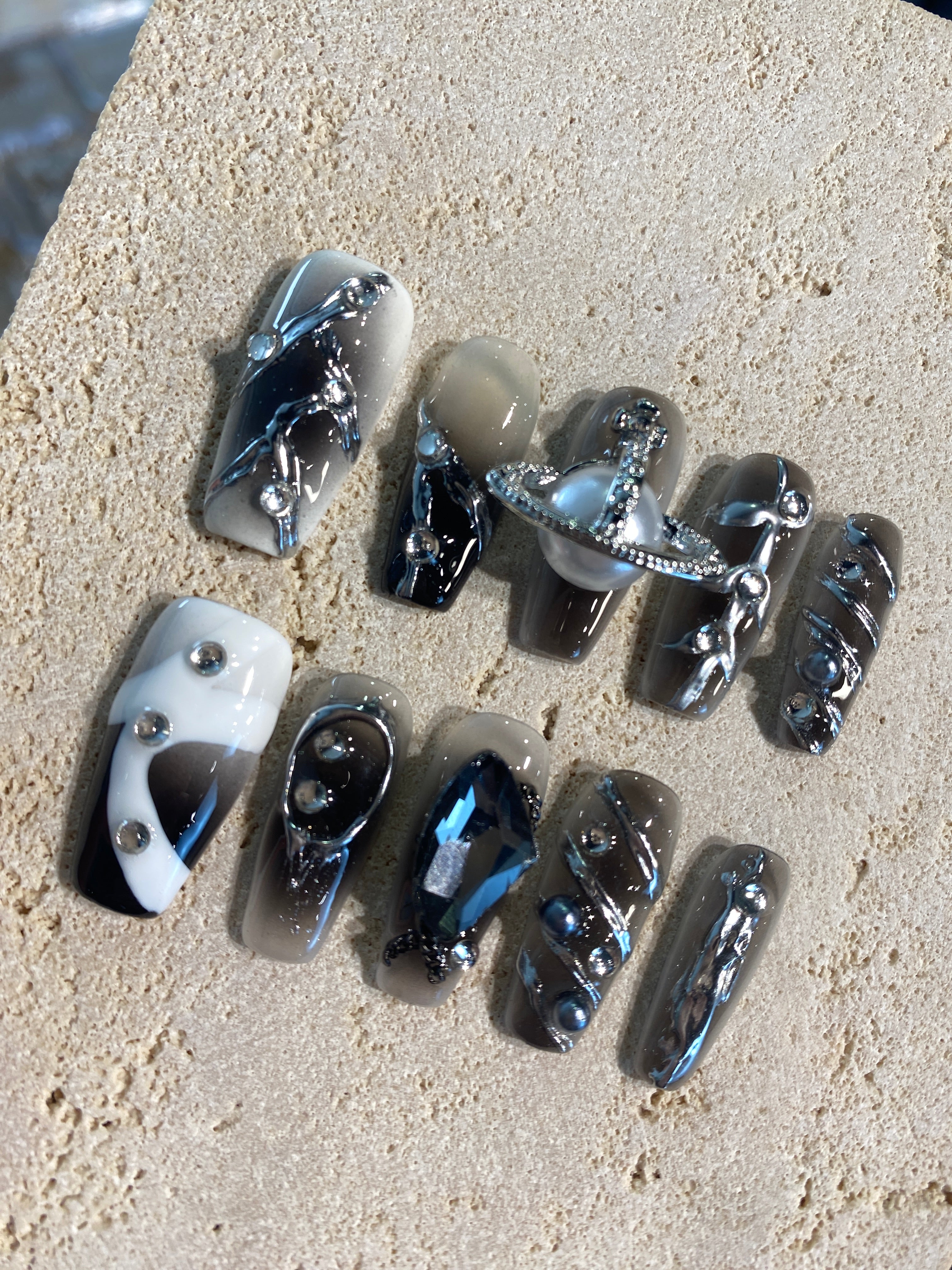 Y2K Silver Space Press On Nails