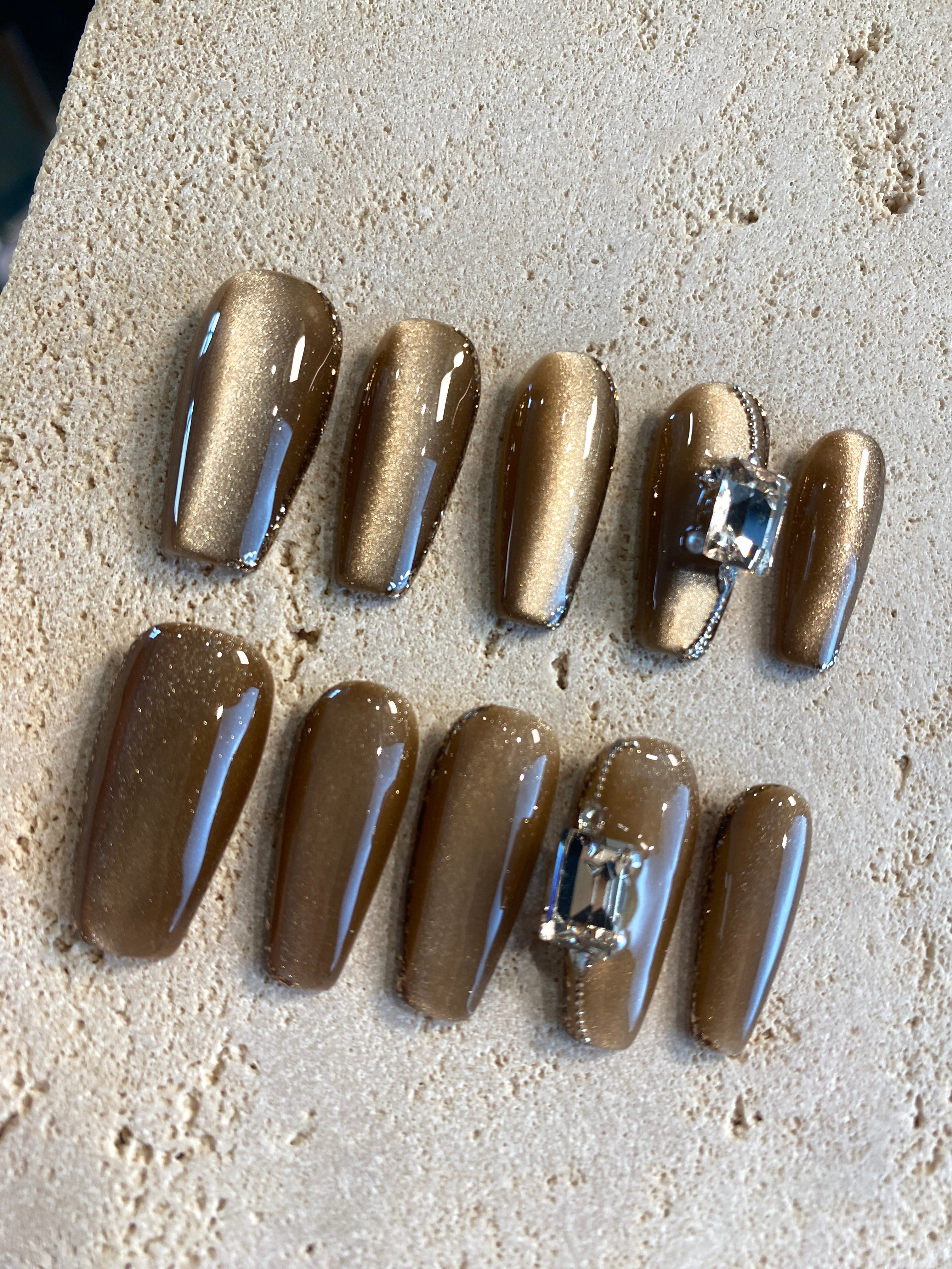 Mocha Cat Eye Press On Nails