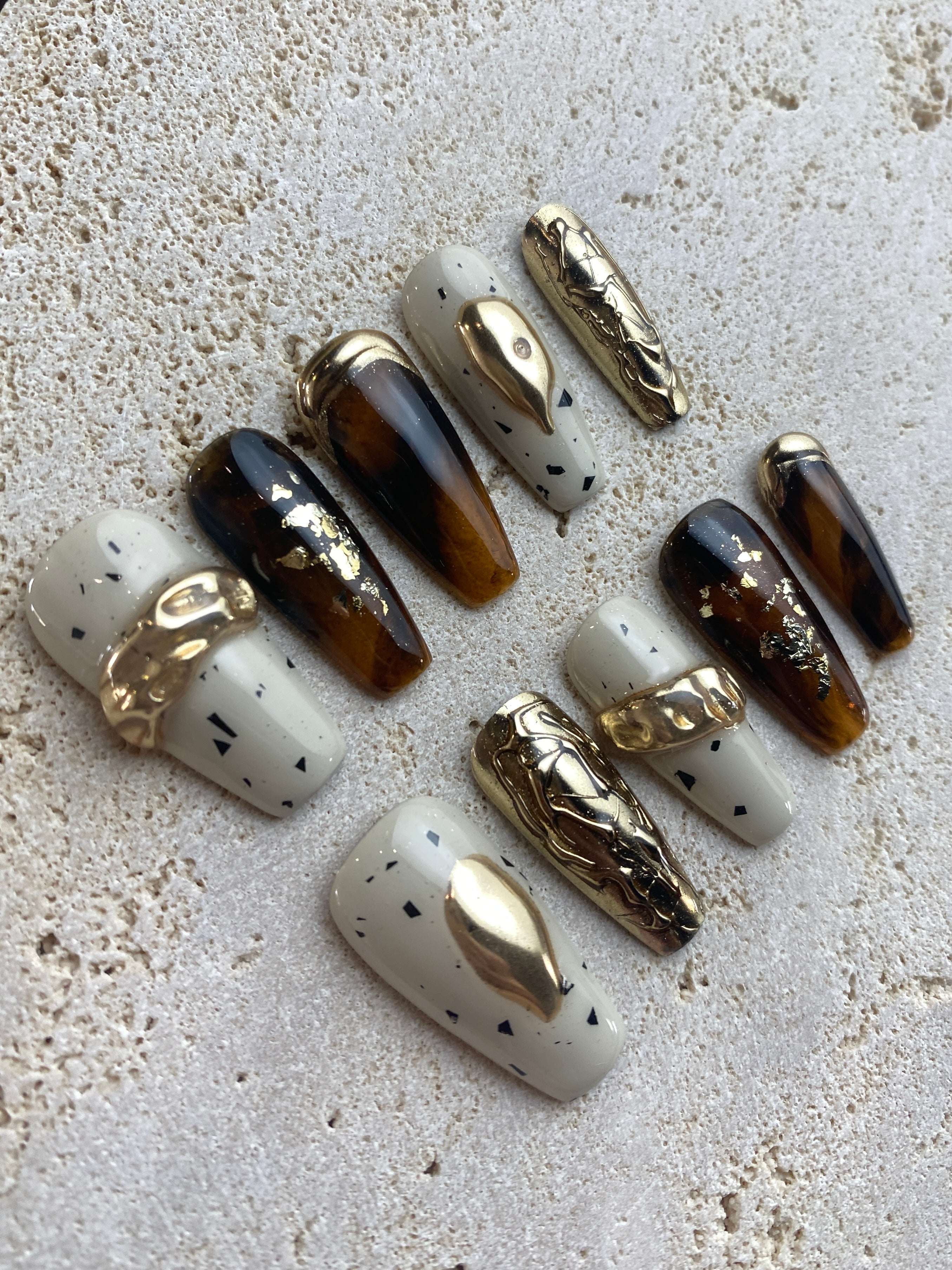 Golden Coffee Press On Nails