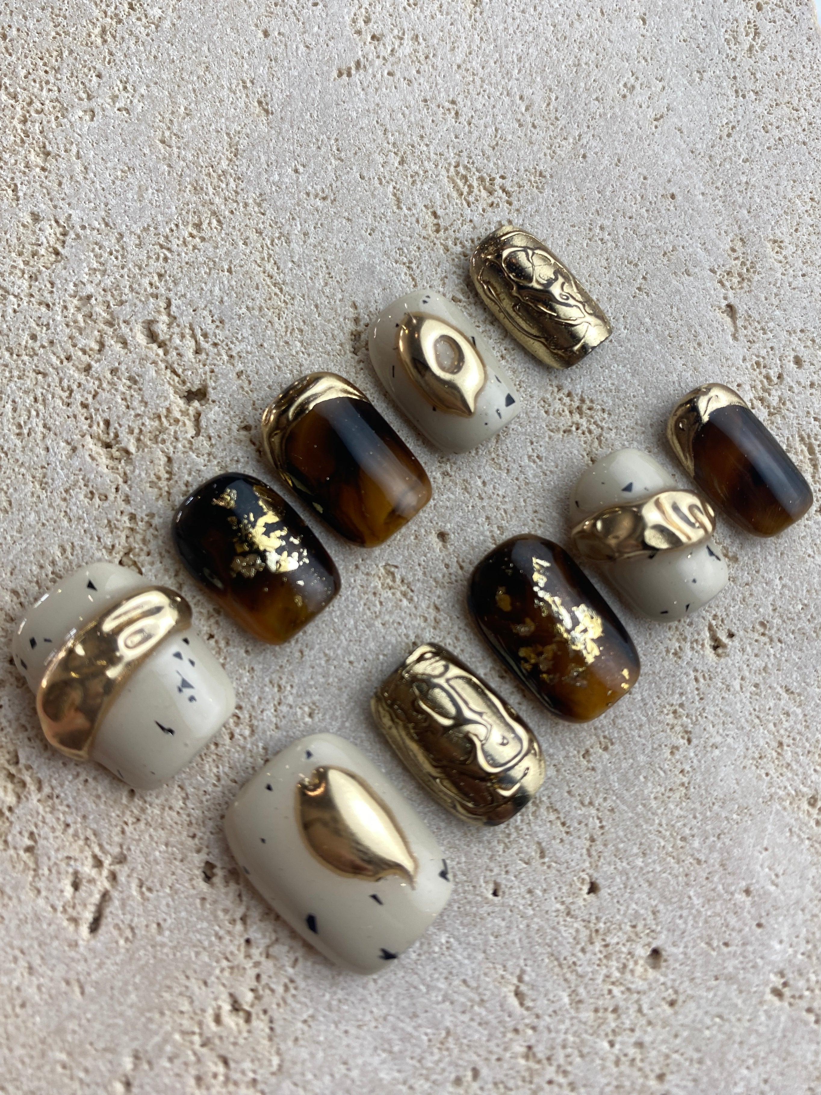 Golden Coffee Press On Nails