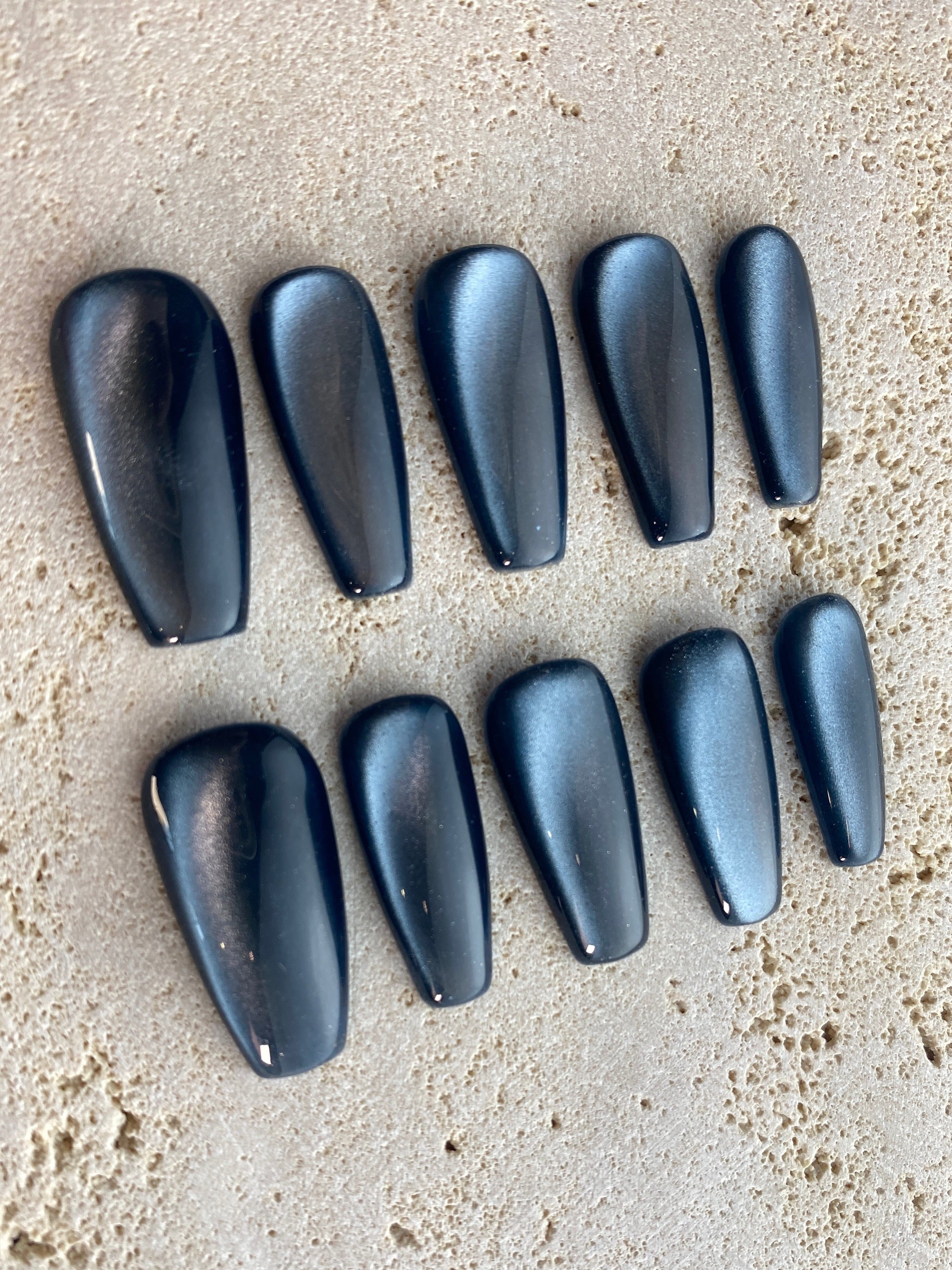 Dark Navy Cat Eye Press On Nails