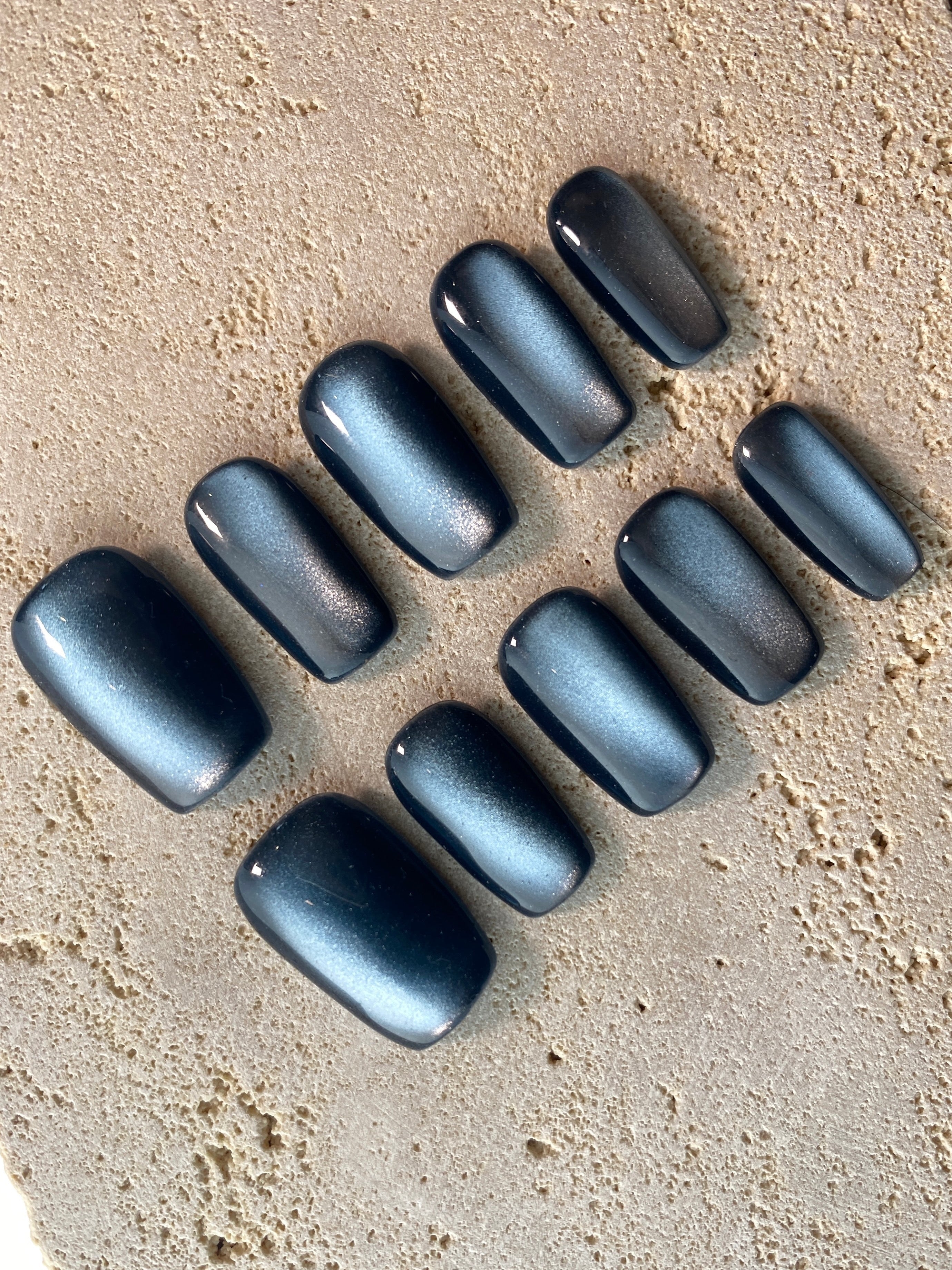 Dark Navy Cat Eye Press On Nails