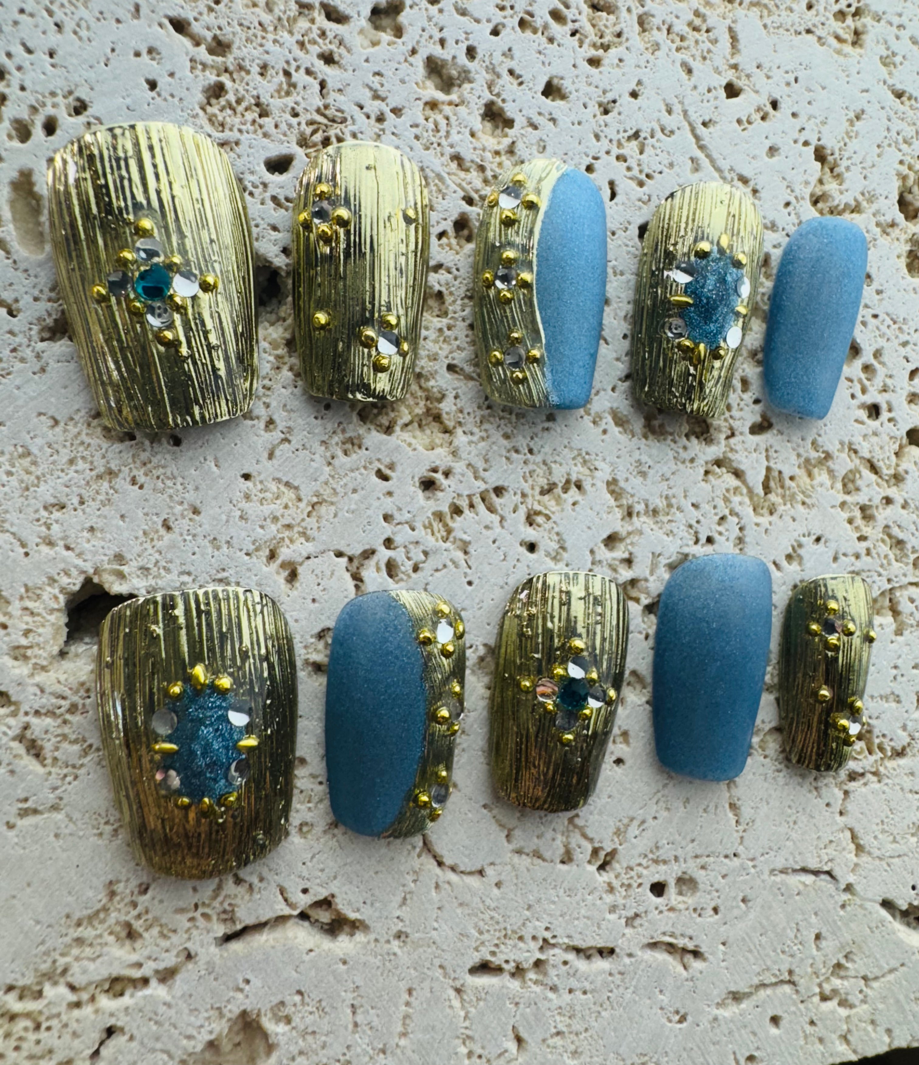 Blue Buccellati Diamond Press On Nails