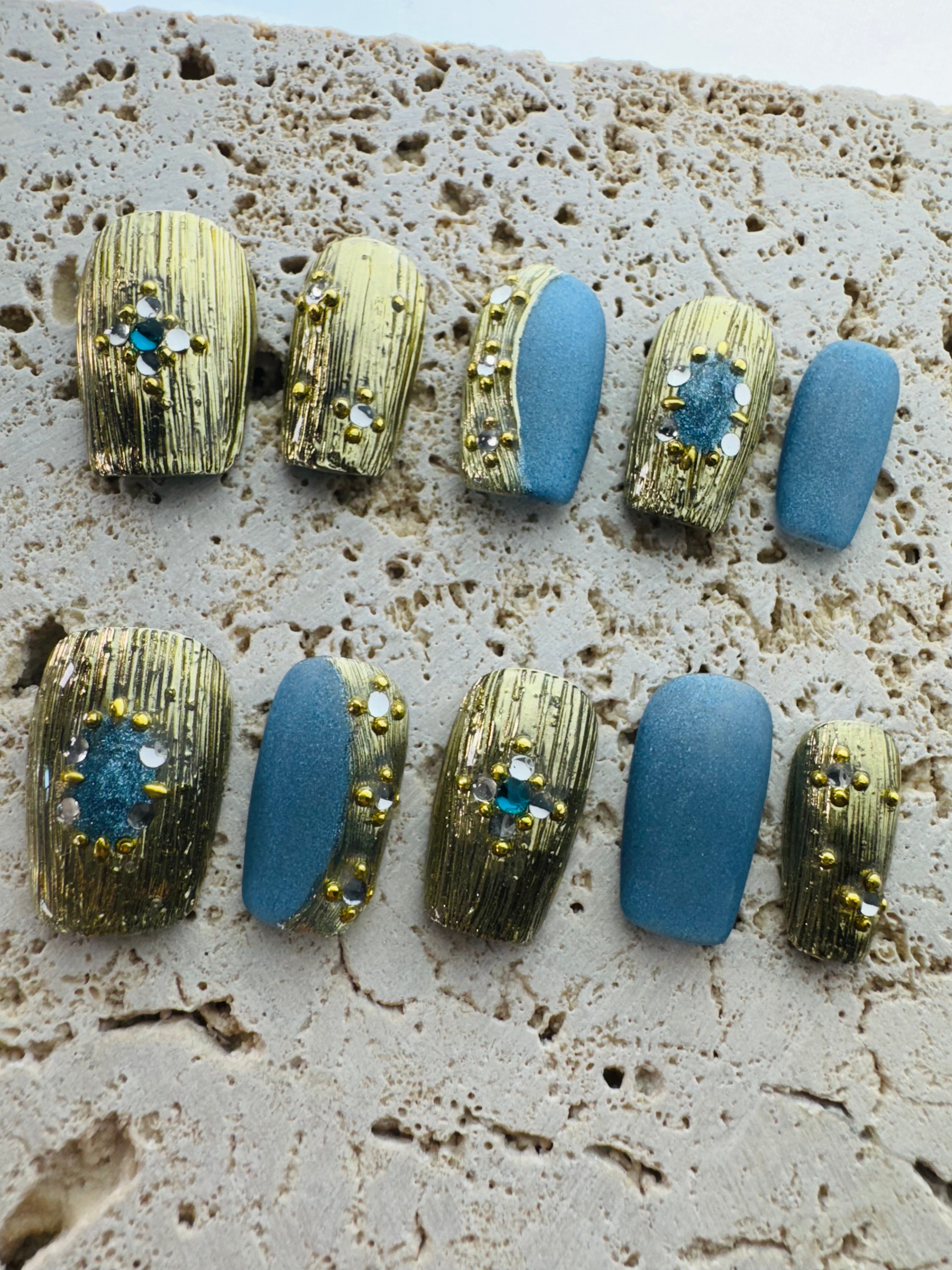 Blue Buccellati Diamond Press On Nails