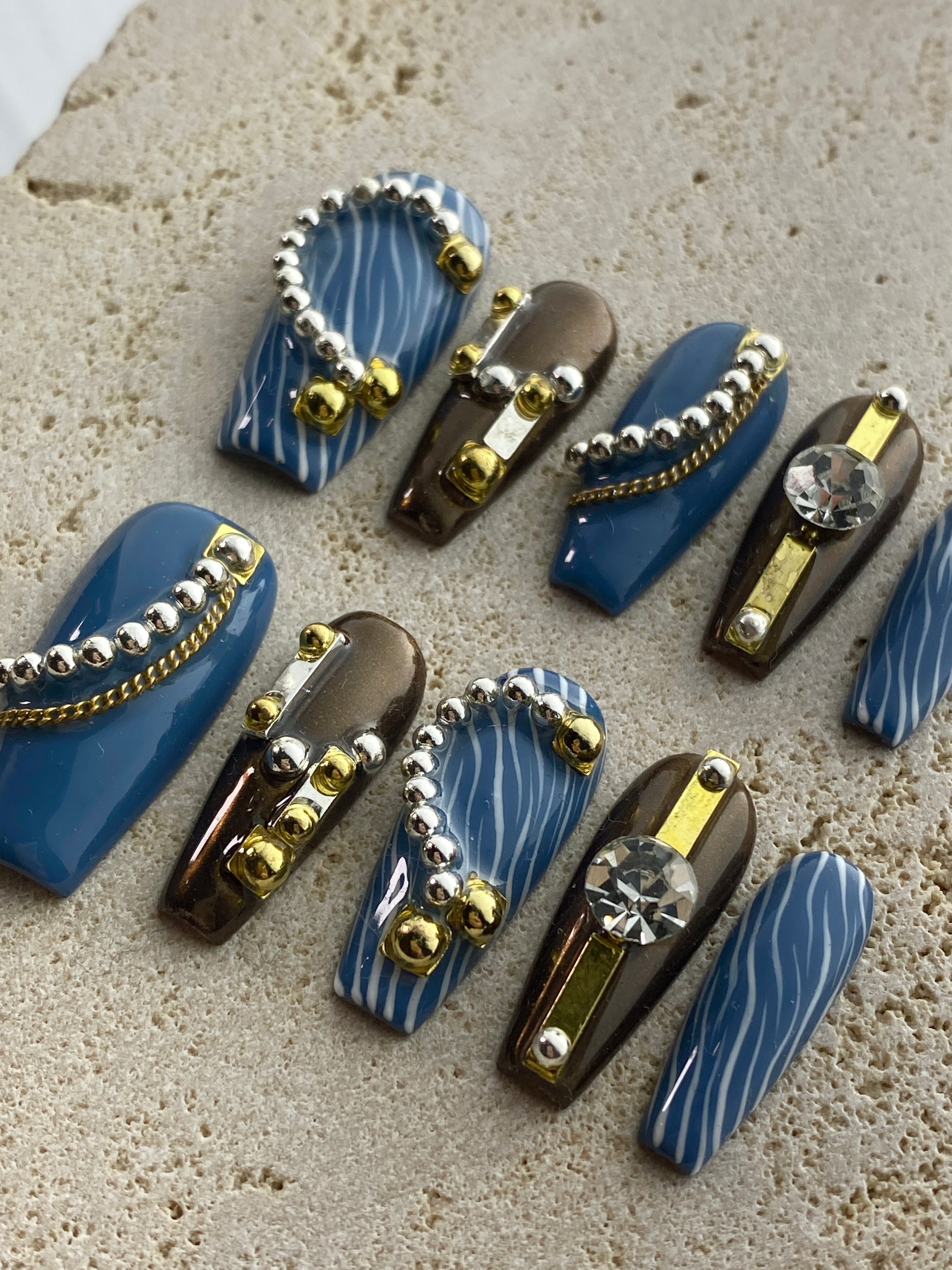 Blue Paris Press On Nails
