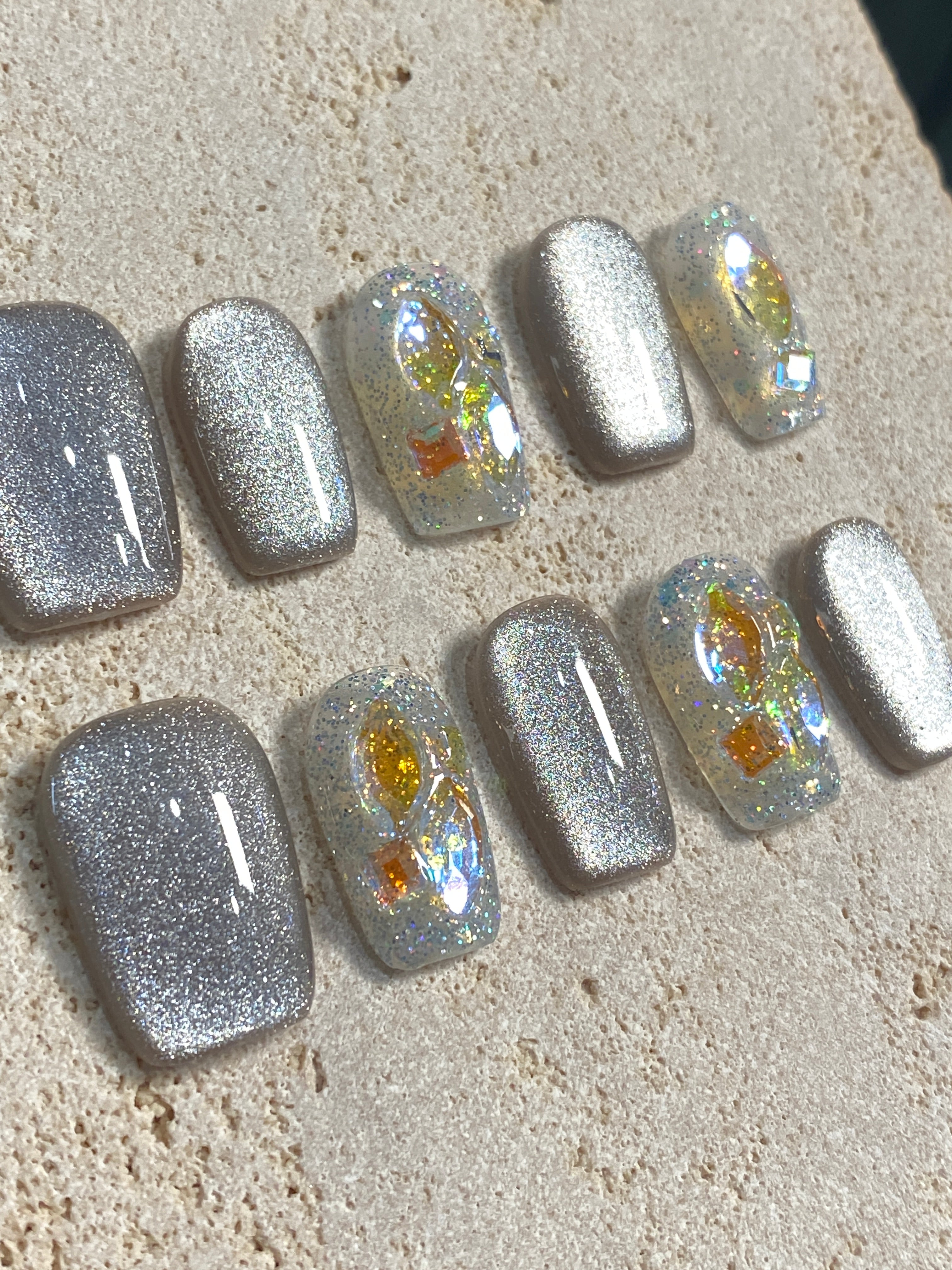 Silver Kiss Glitter Press On Nails