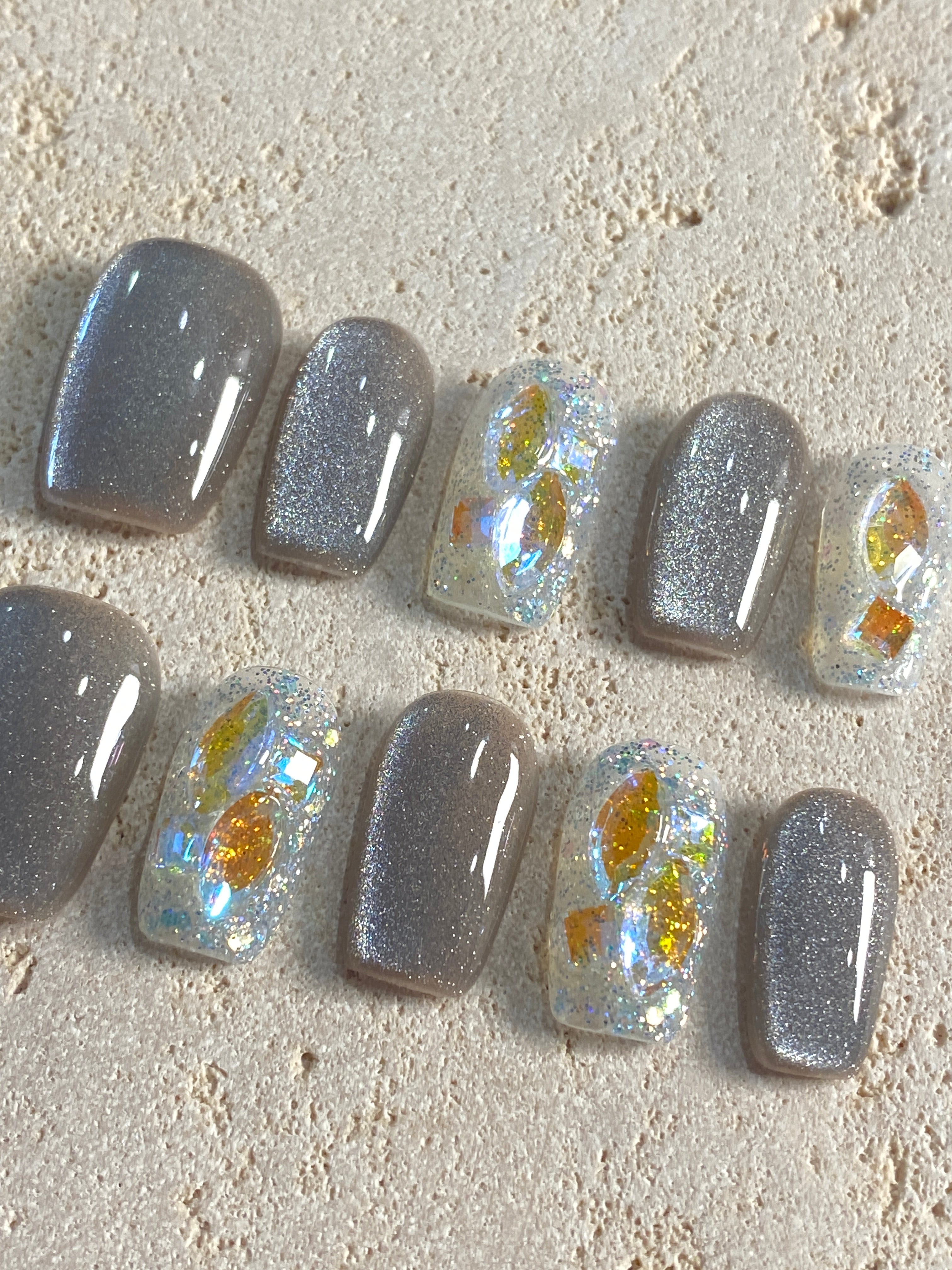 Silver Kiss Glitter Press On Nails