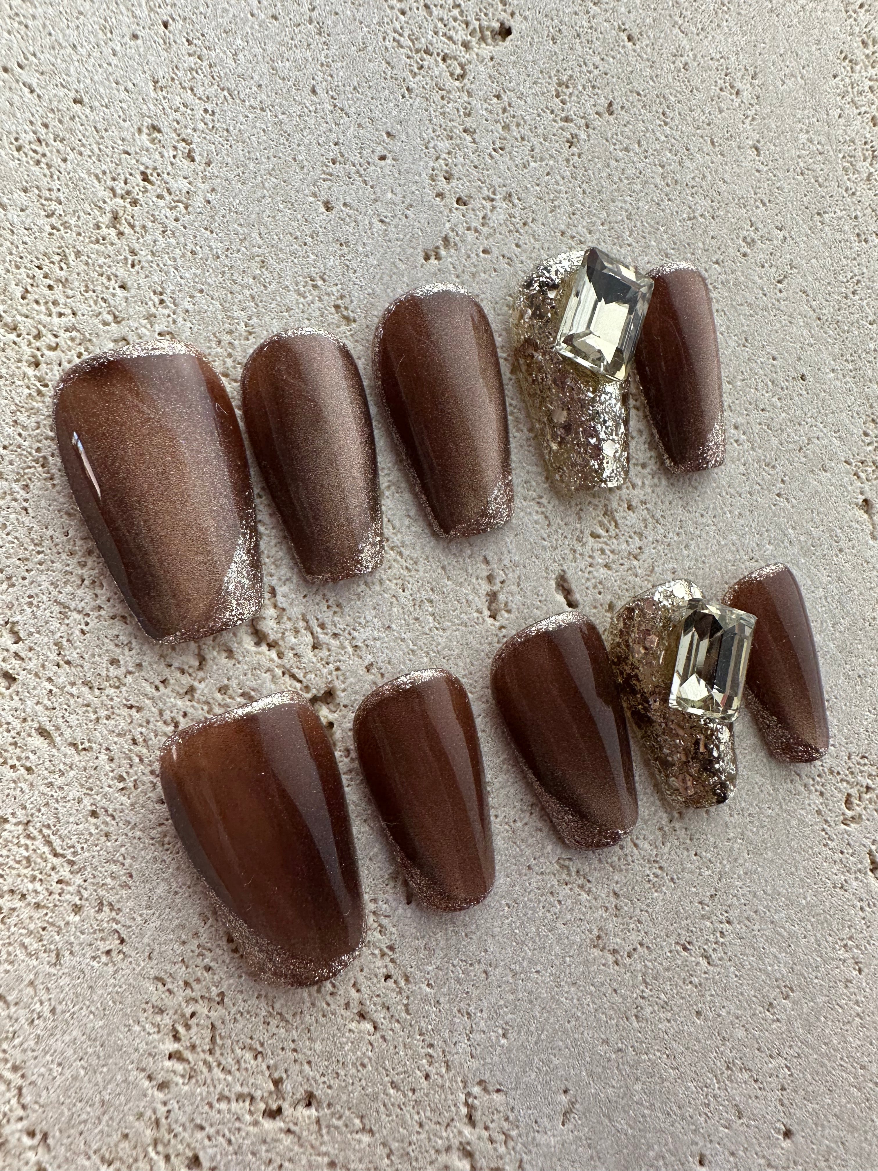 Shinny Mocha Press On Nails