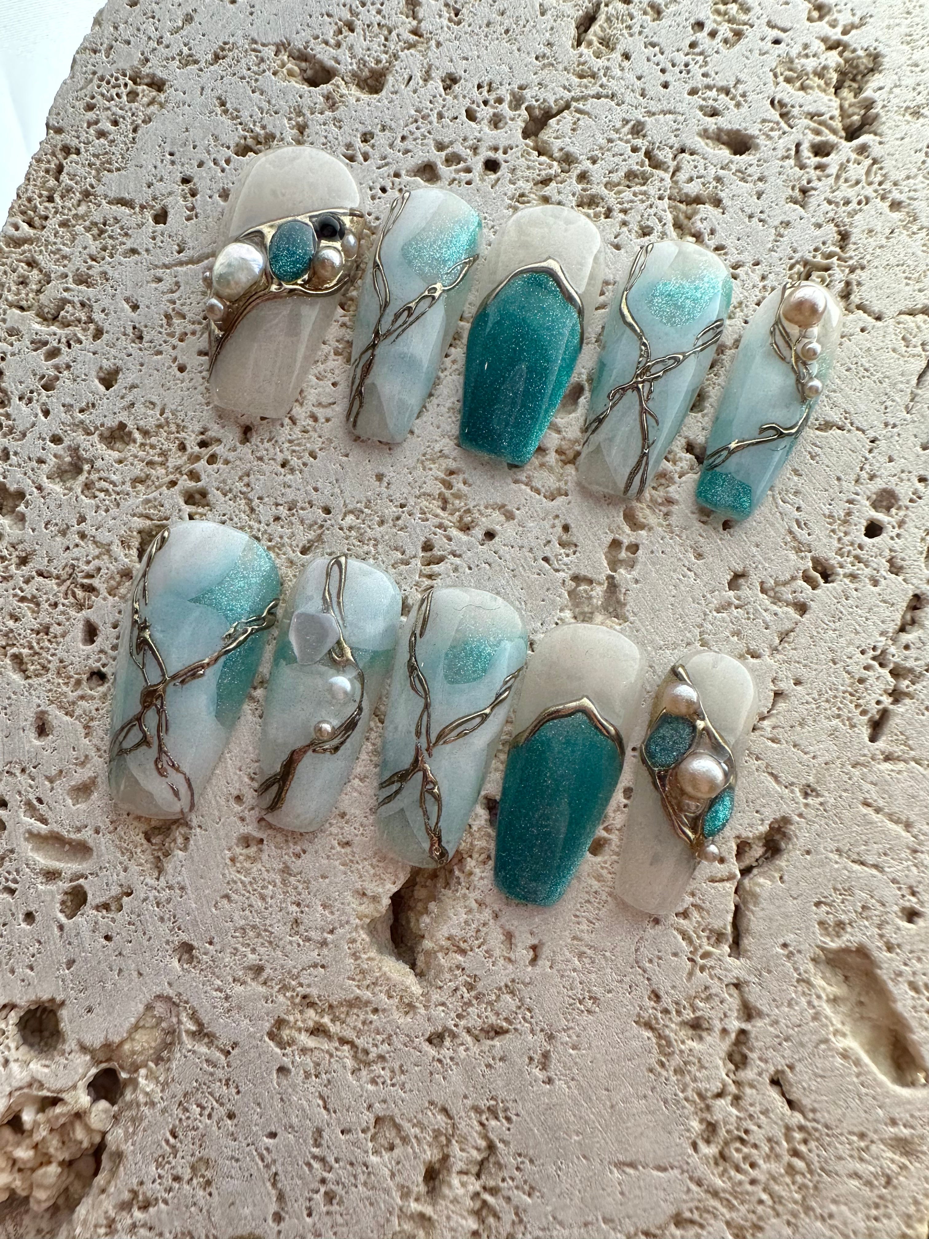 Marble Jade Press On Nails