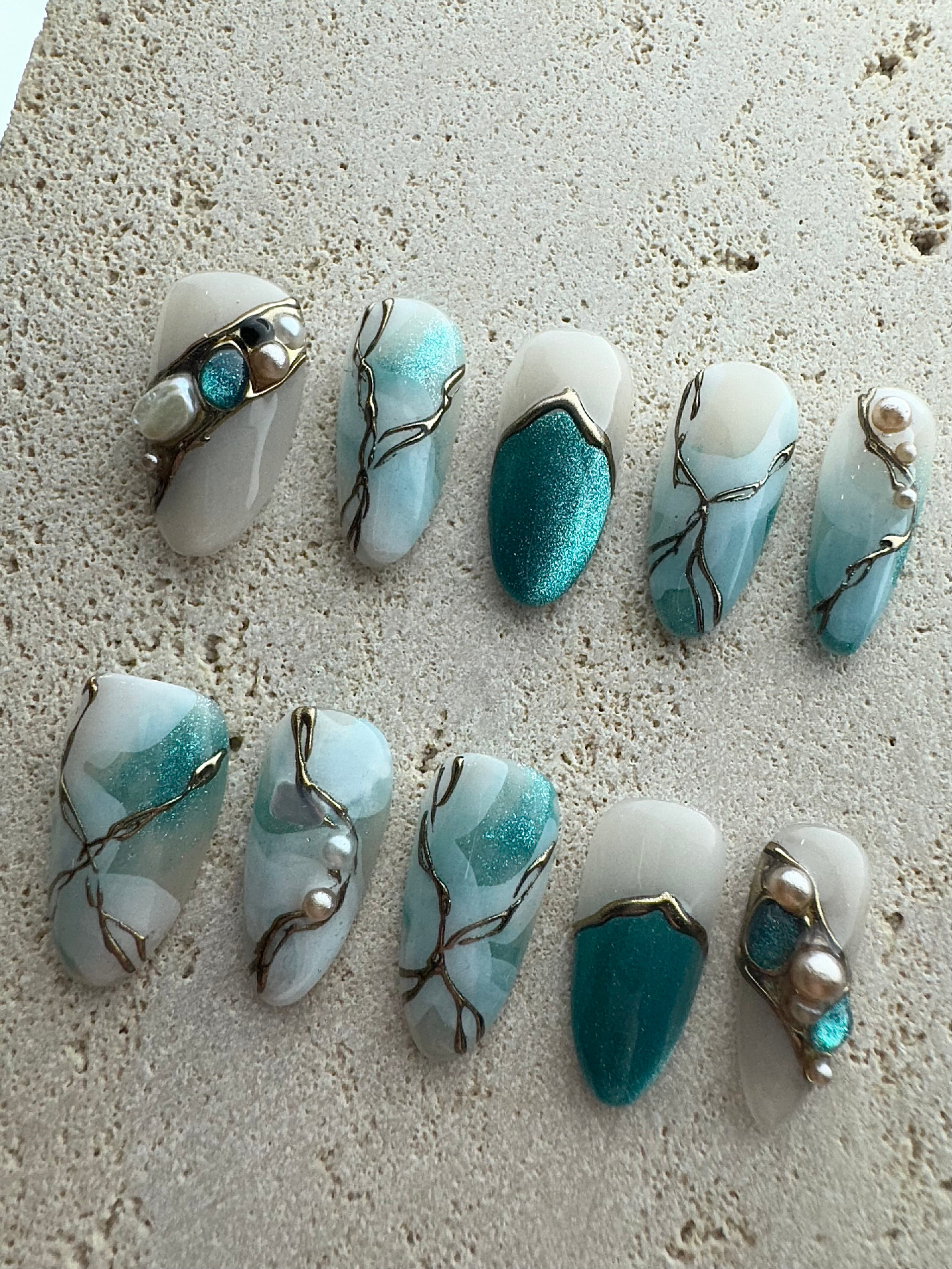 Marble Jade Press On Nails