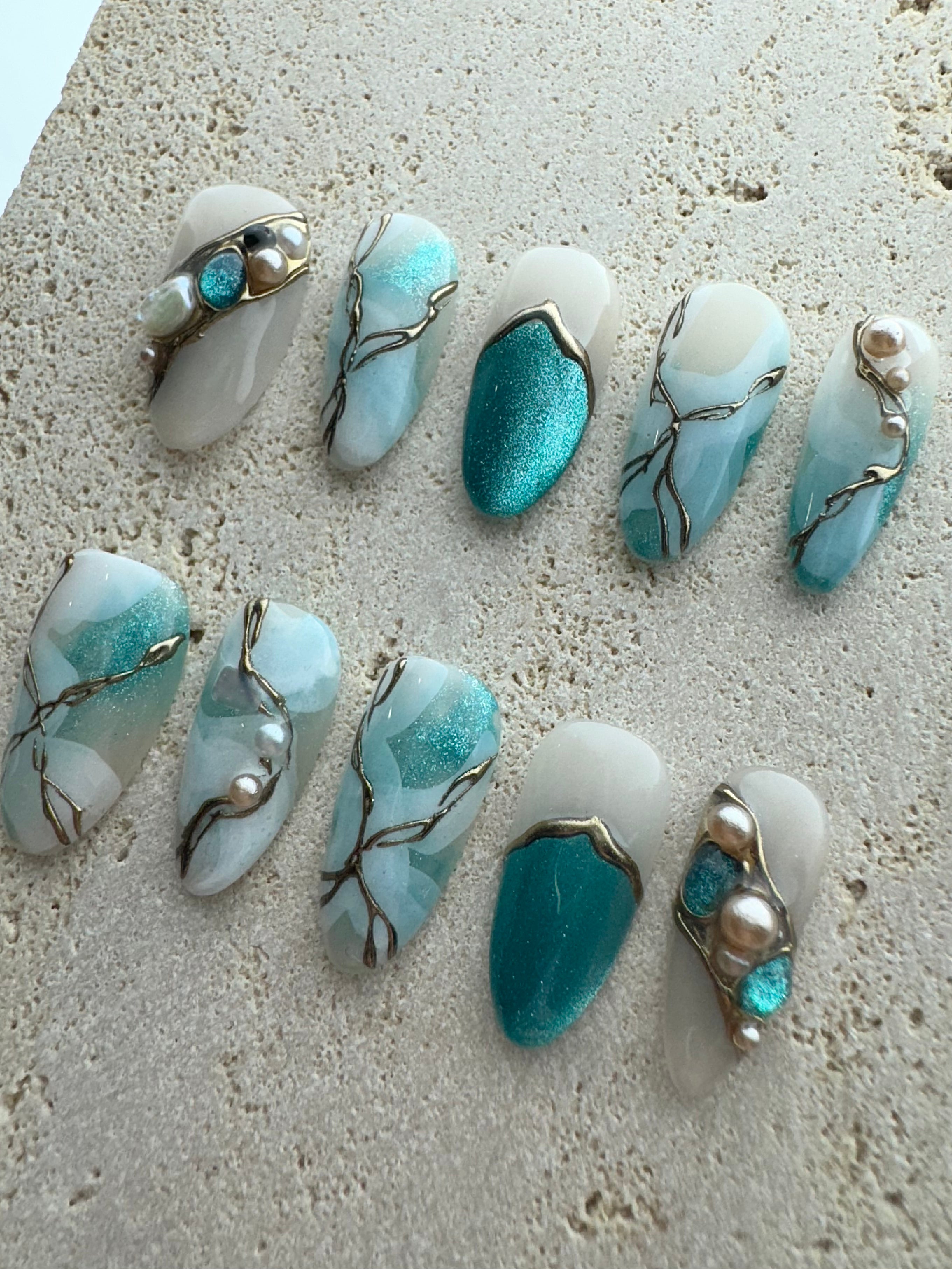 Marble Jade Press On Nails