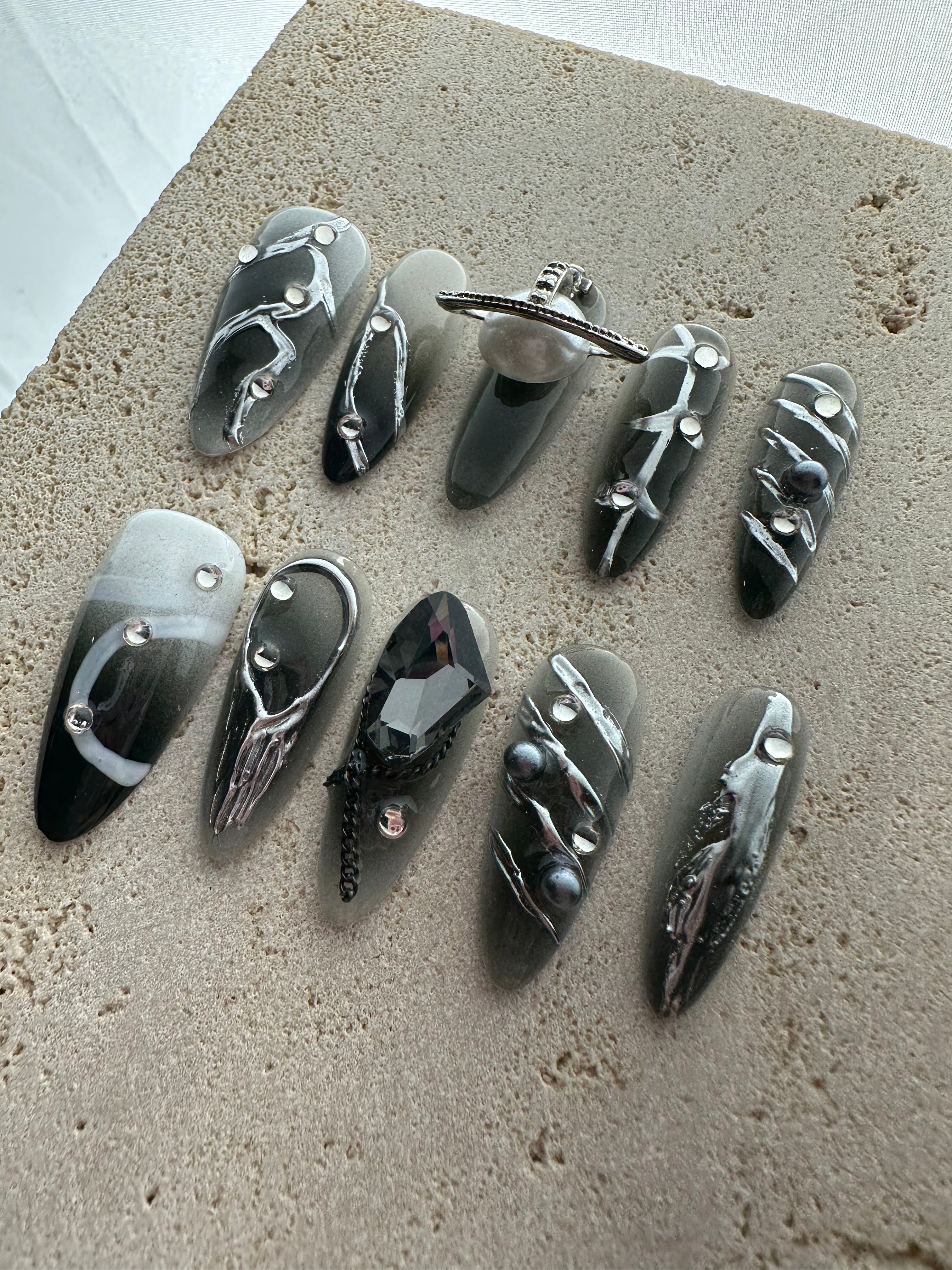 Y2K Silver Space Press On Nails