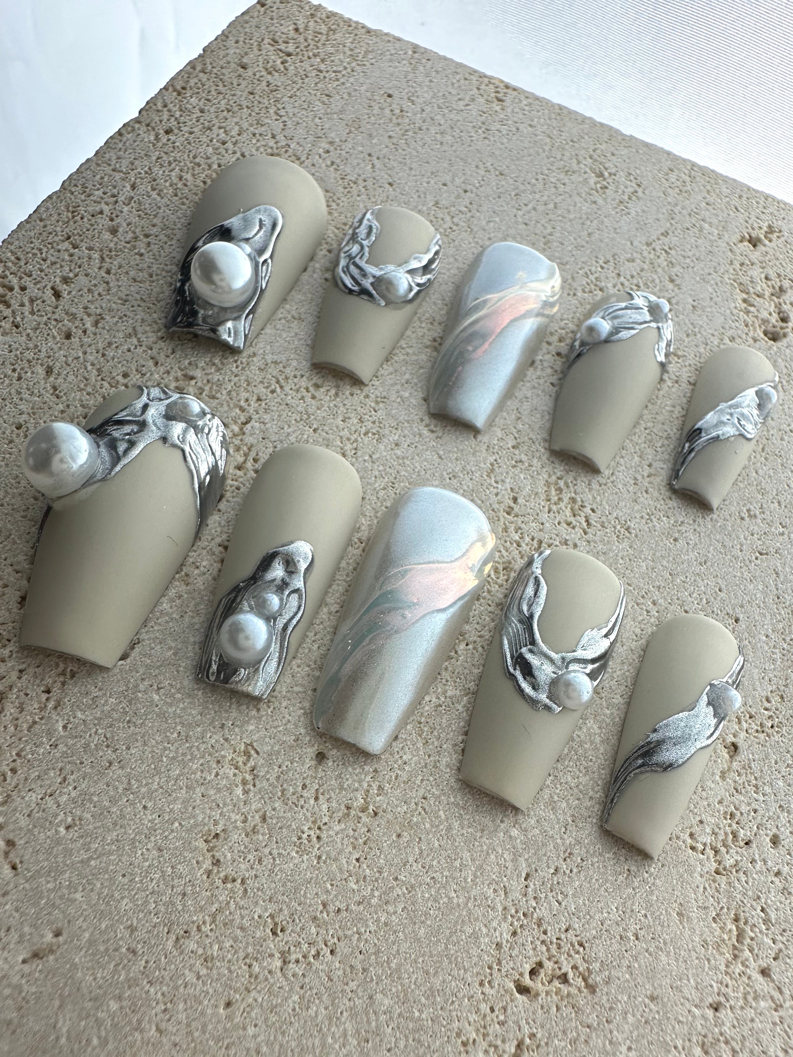 Pearl Marble Press On Nails