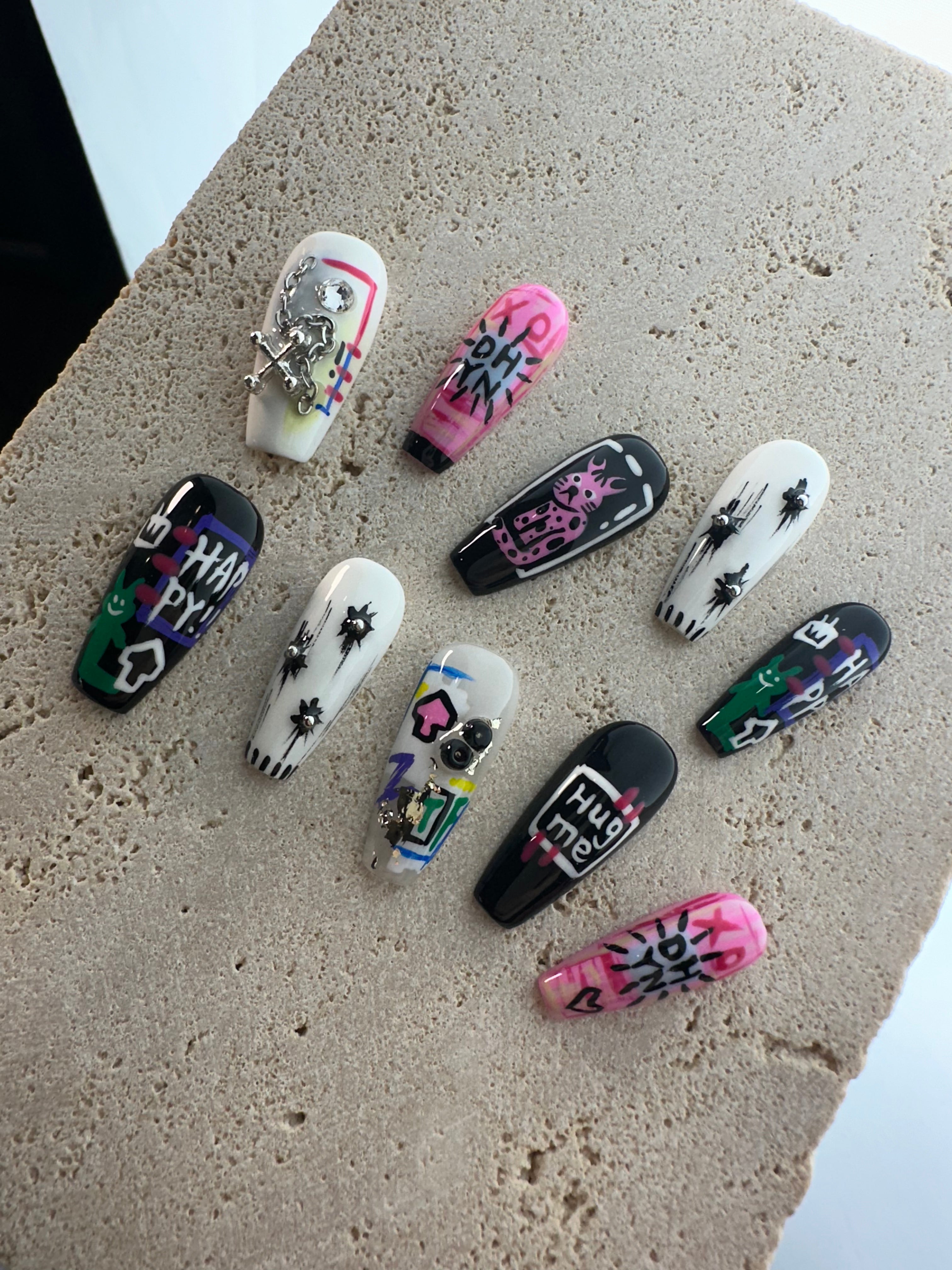 Graffiti Press On Nails-Pink