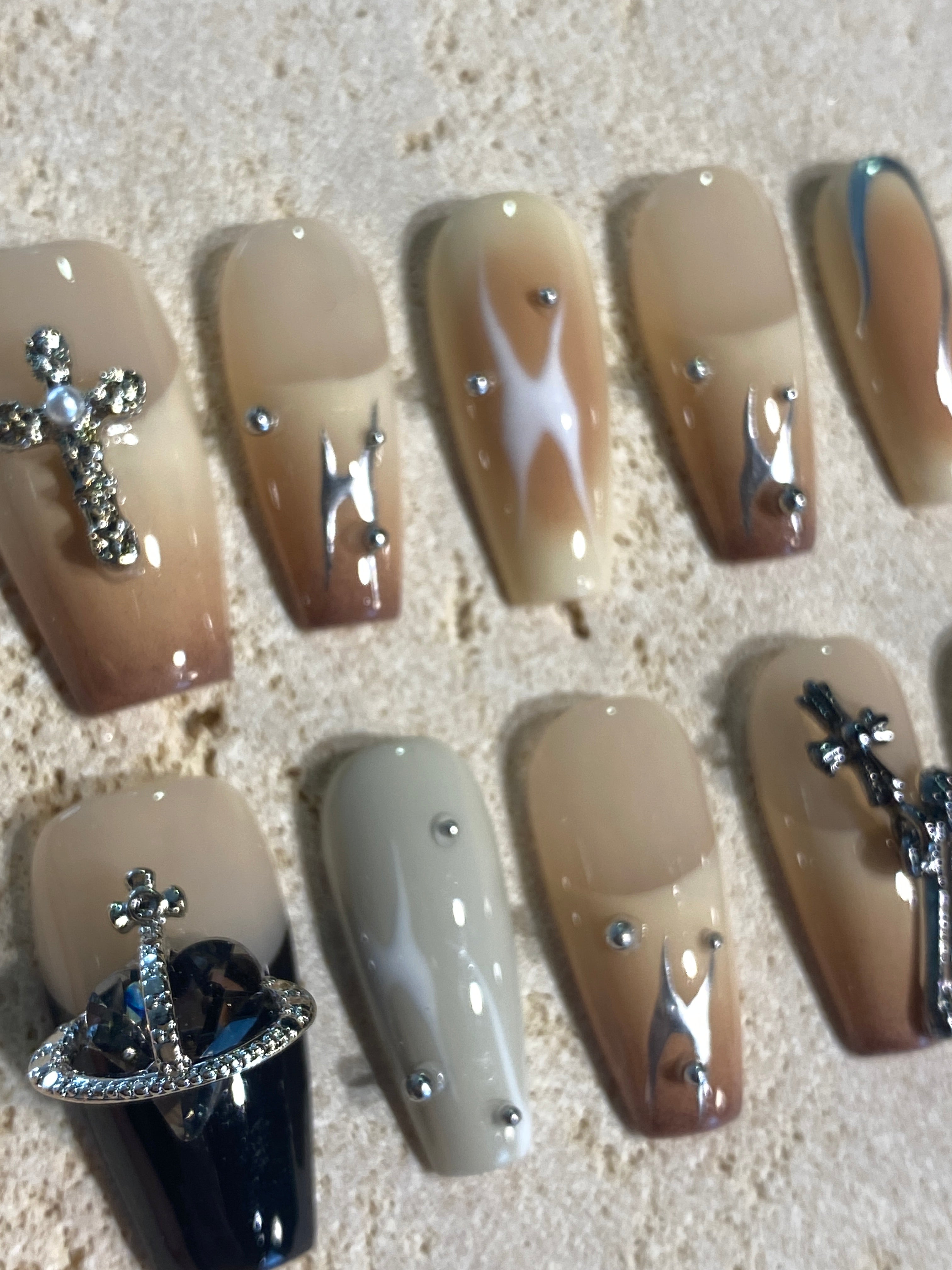 Y2k Beige Cross Press On Nails