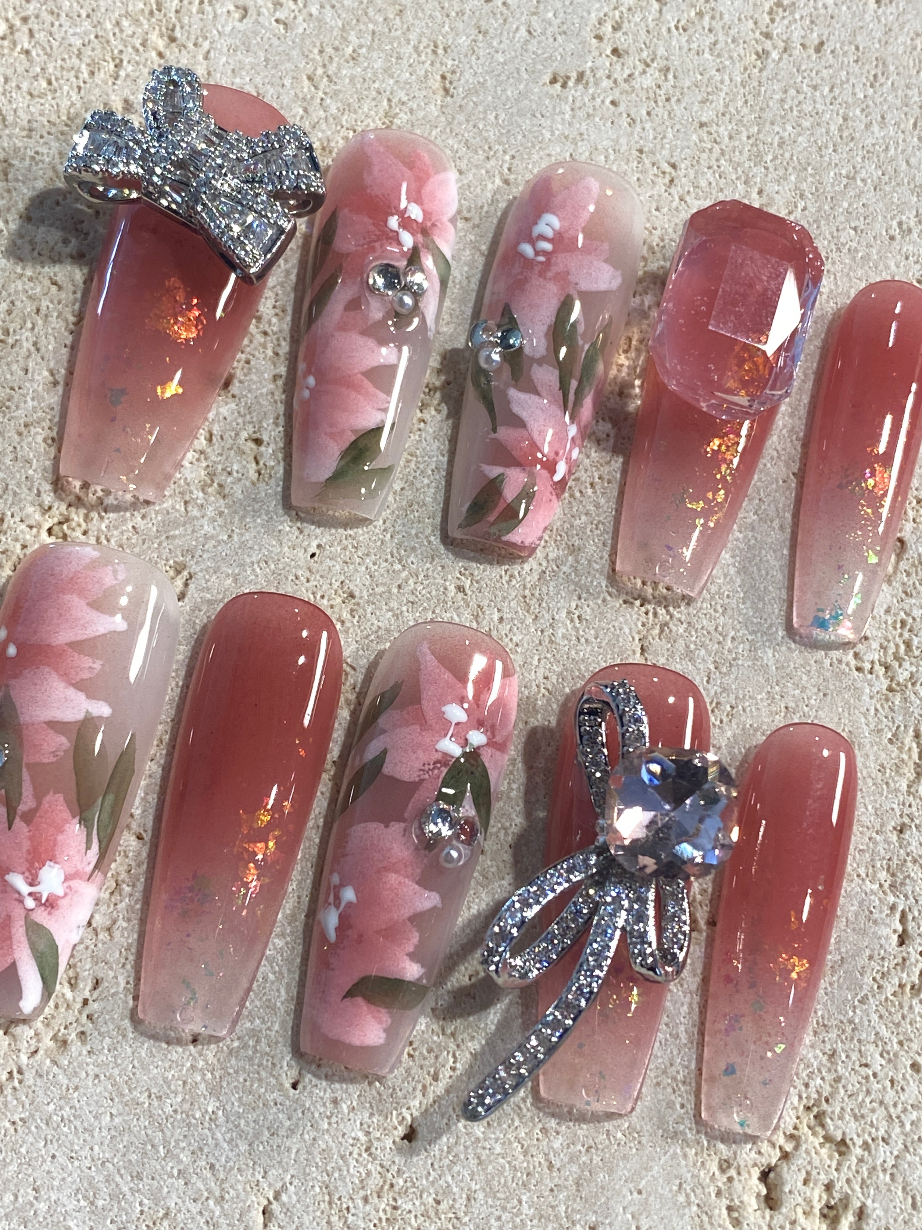 Blossom Sakura with Ribbon Press On Nails