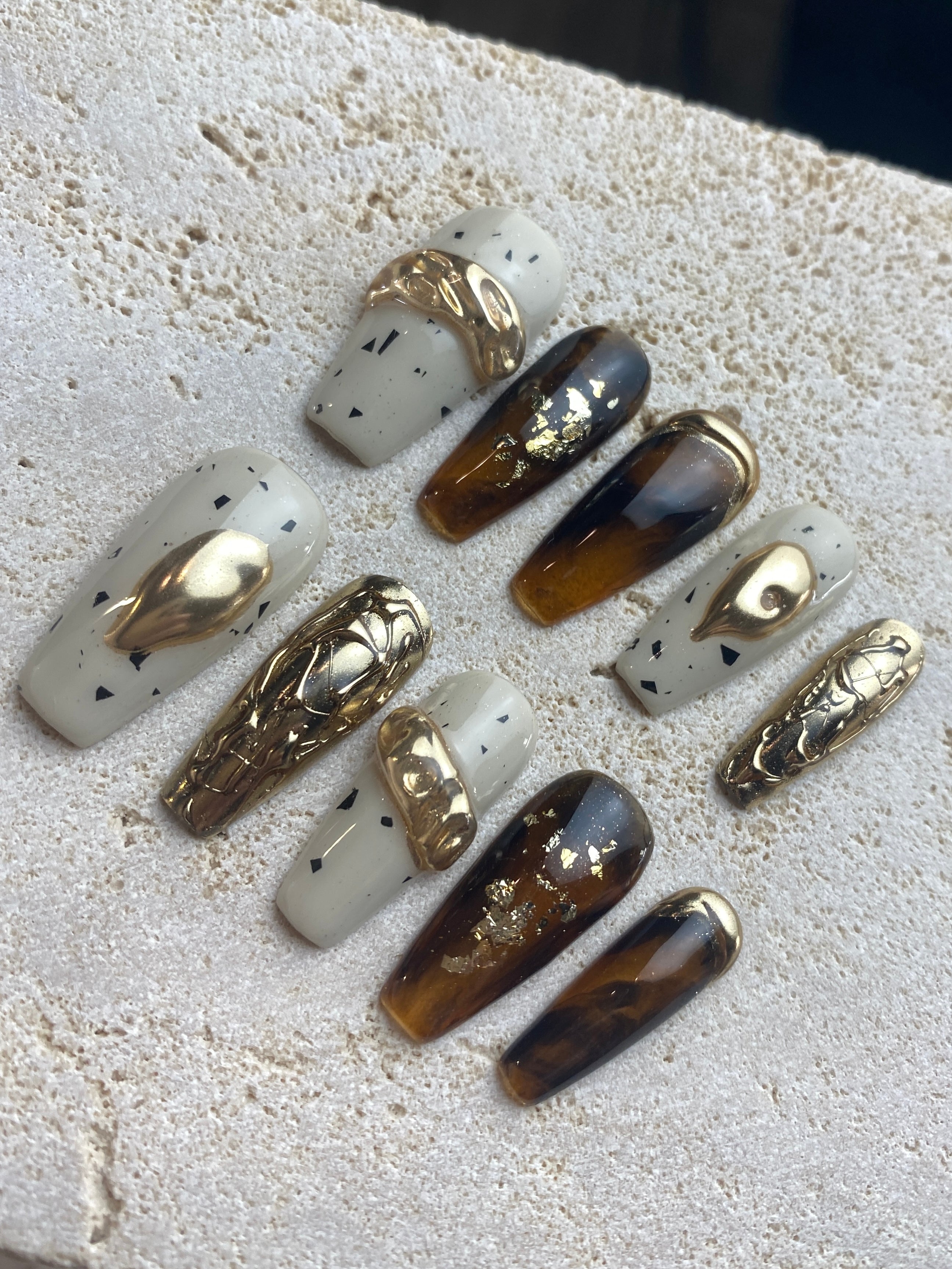Golden Coffee Press On Nails