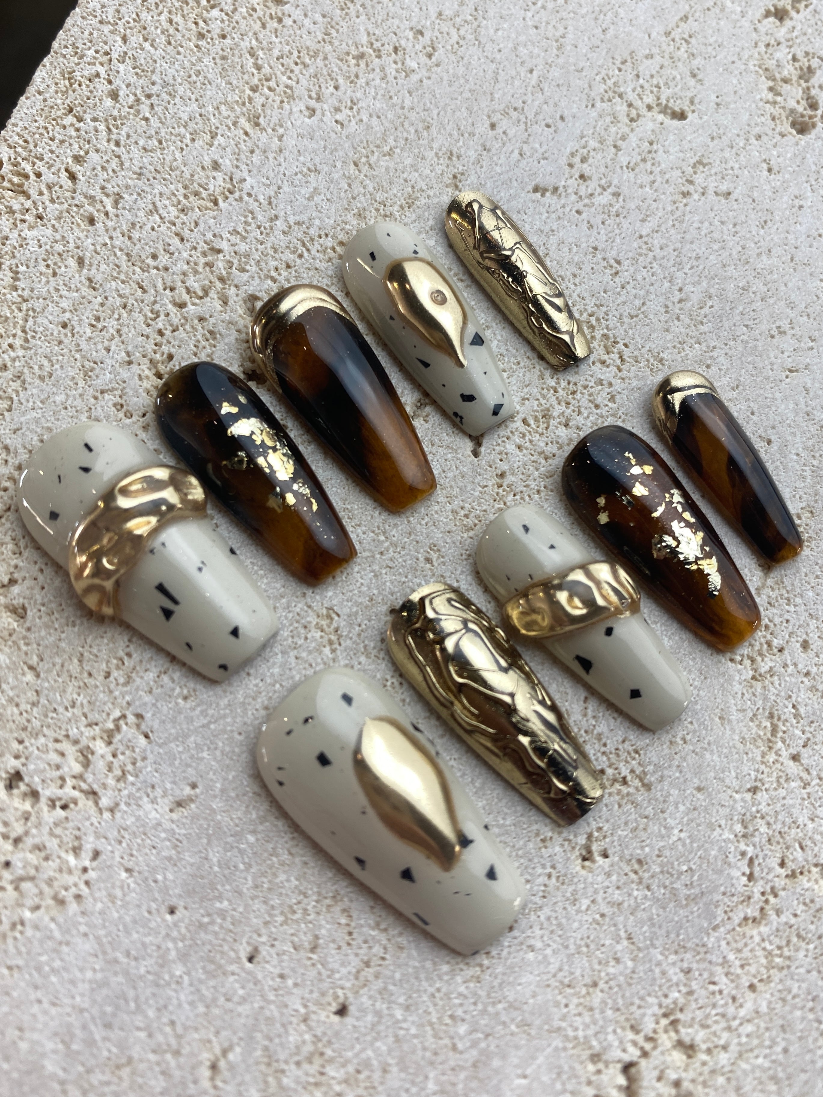 Golden Coffee Press On Nails