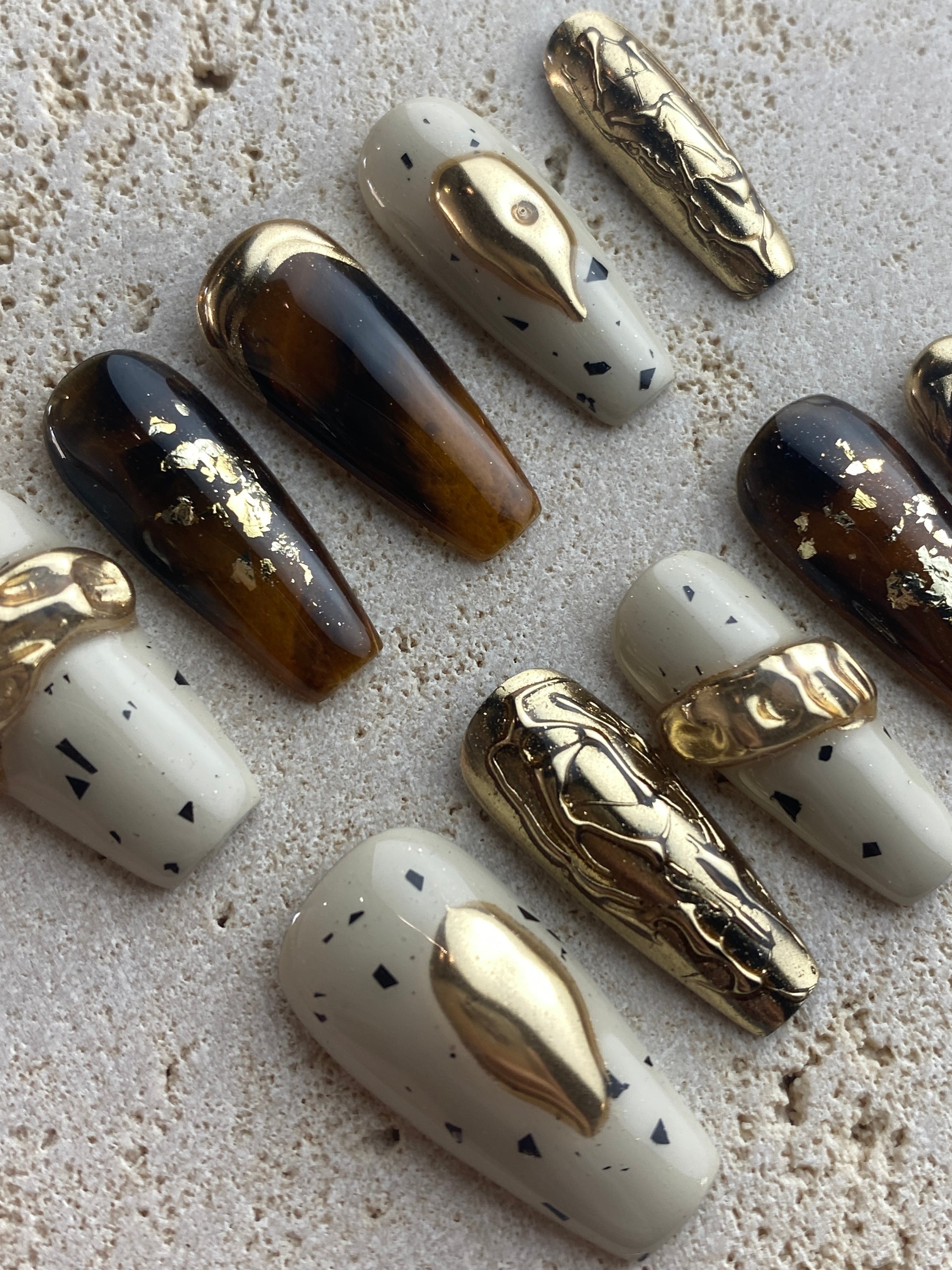 Golden Coffee Press On Nails