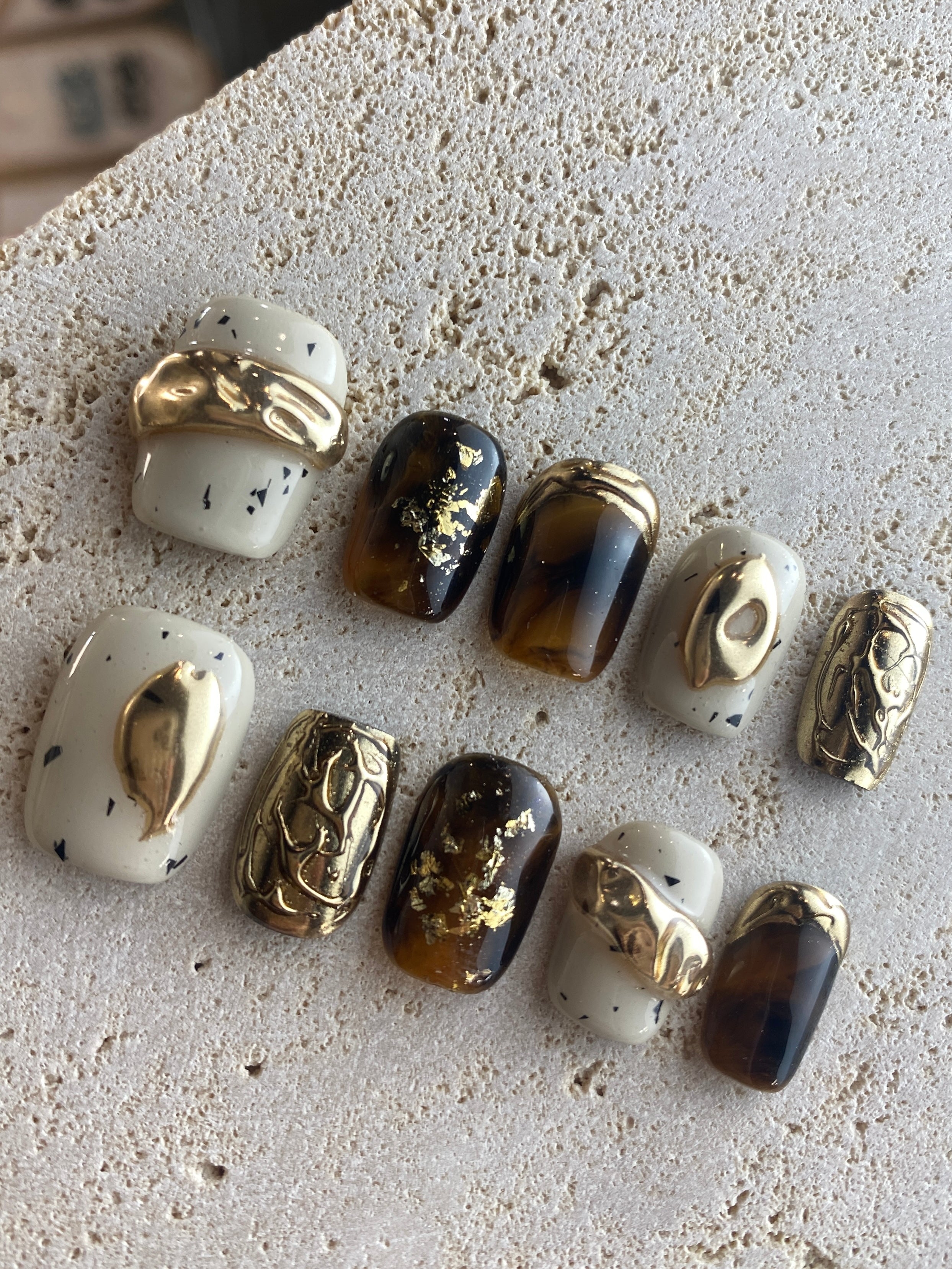 Golden Coffee Press On Nails