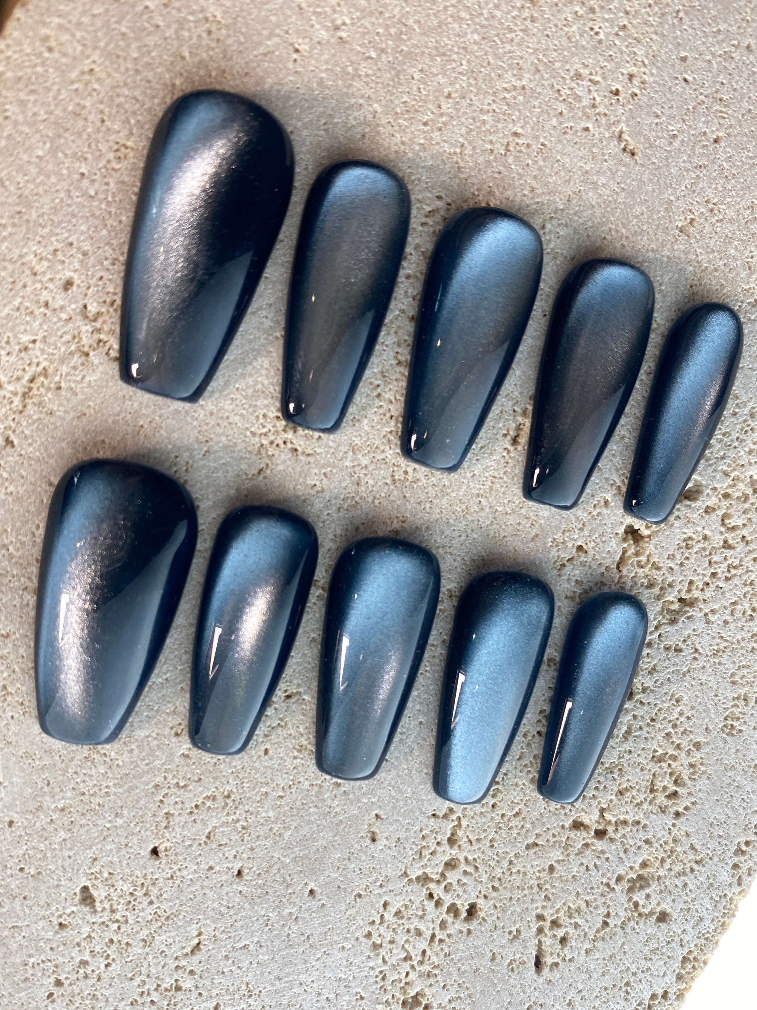 Dark Navy Cat Eye Press On Nails