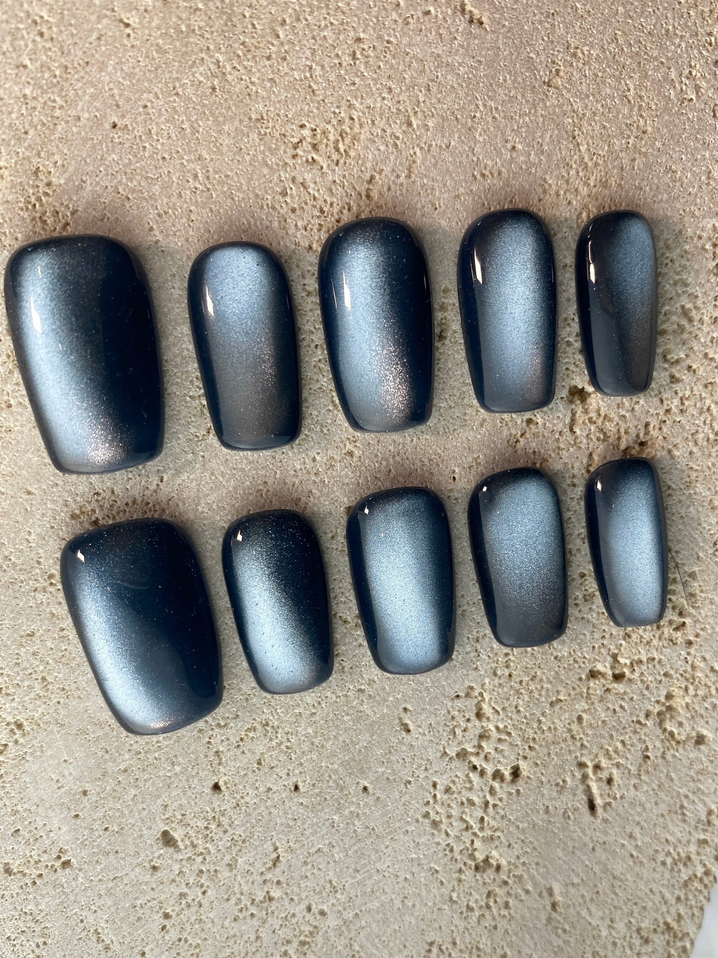 Dark Navy Cat Eye Press On Nails