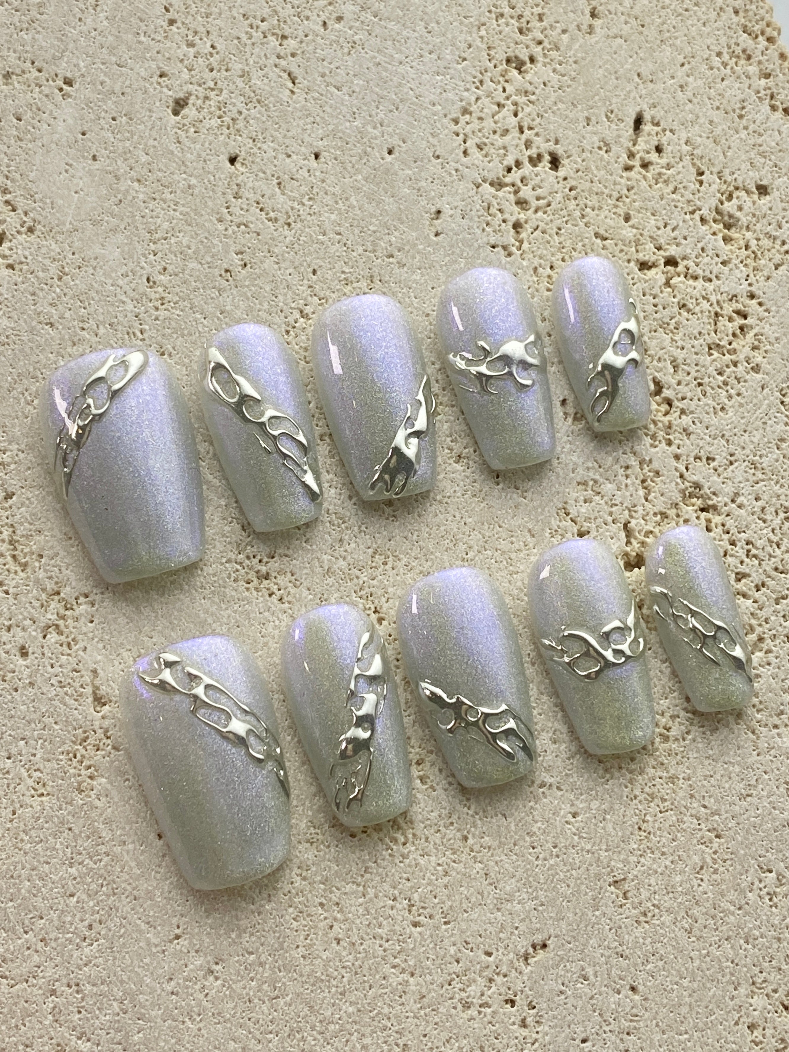 Silver Crush Press On Nails