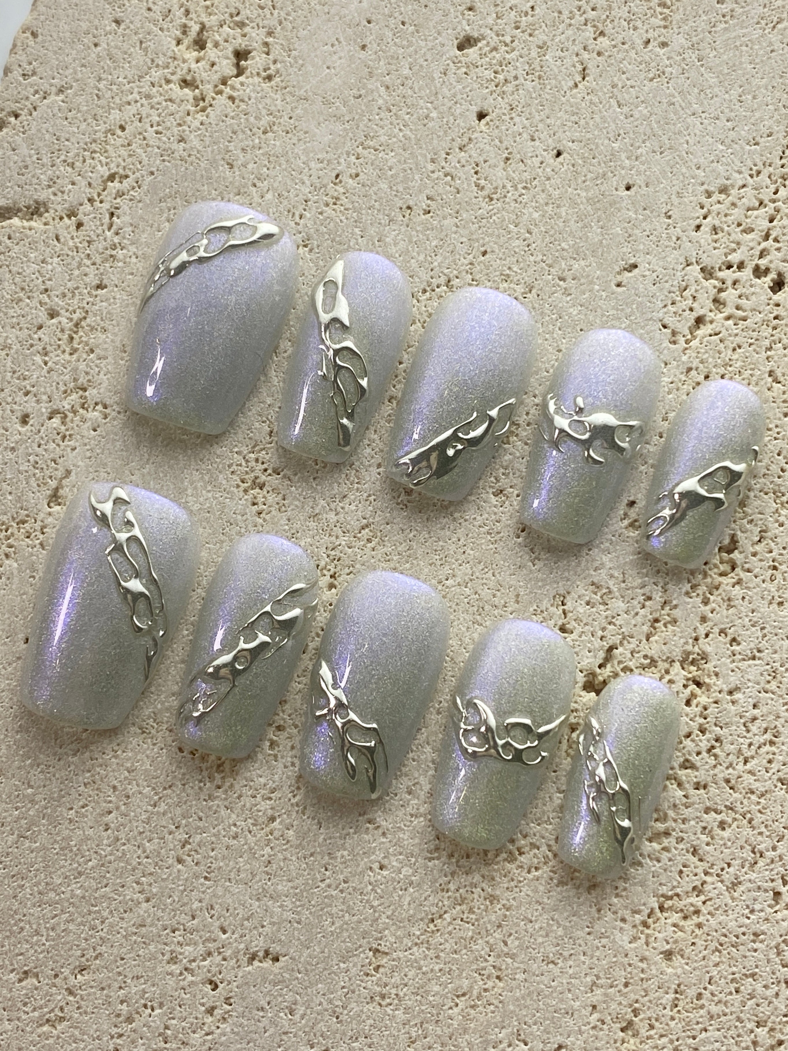 Silver Crush Press On Nails