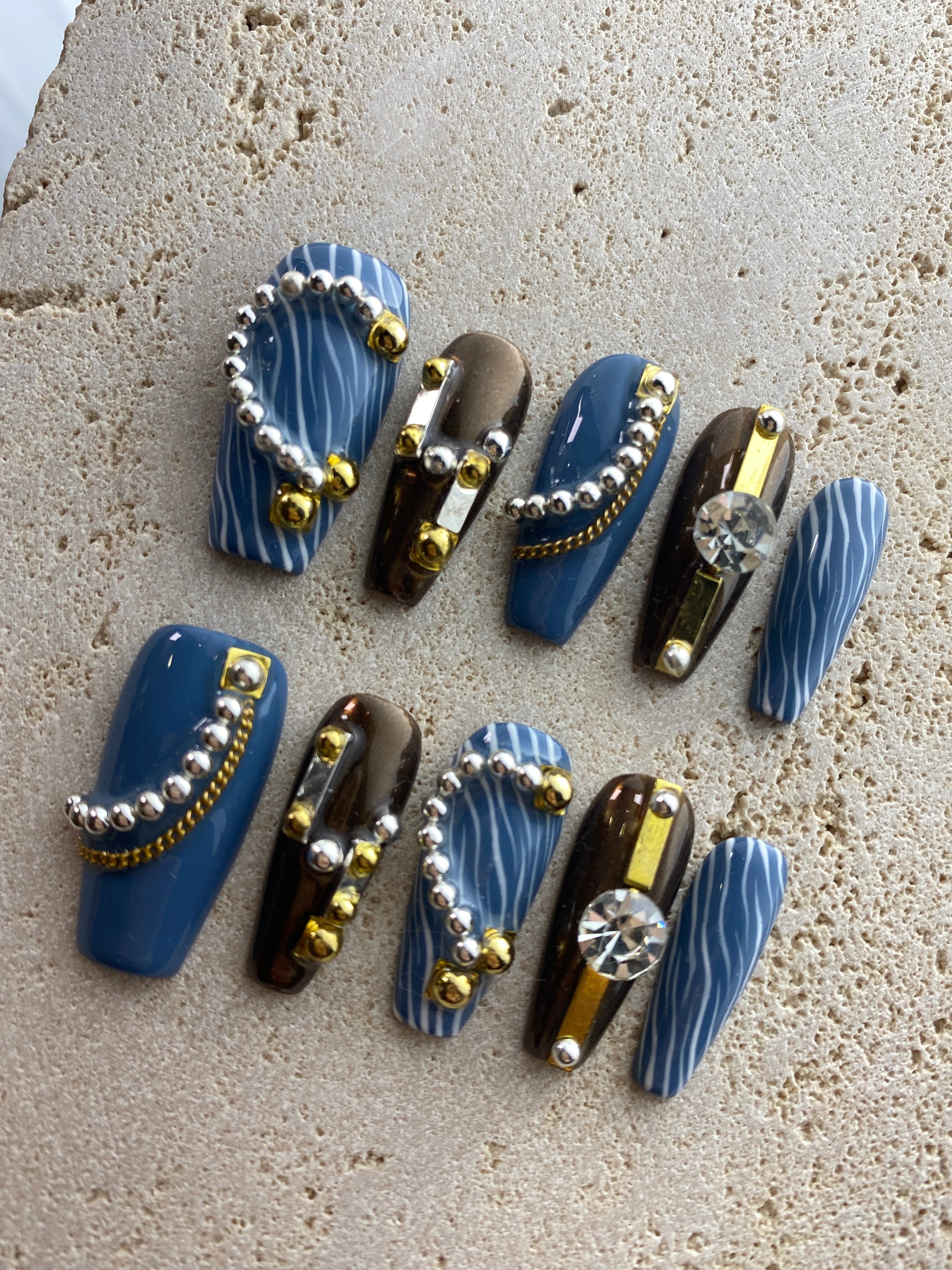 Blue Paris Press On Nails