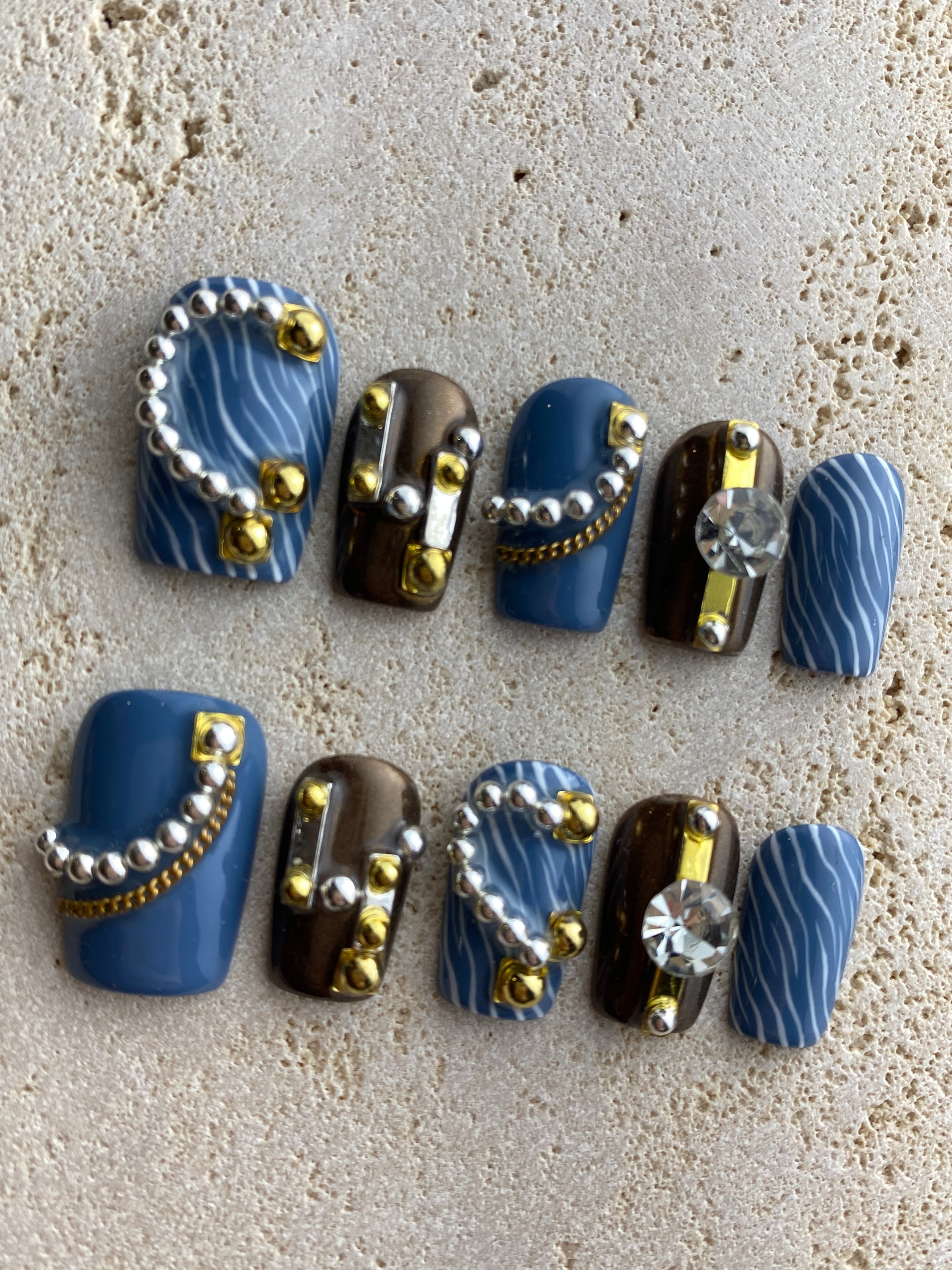 Blue Paris Press On Nails