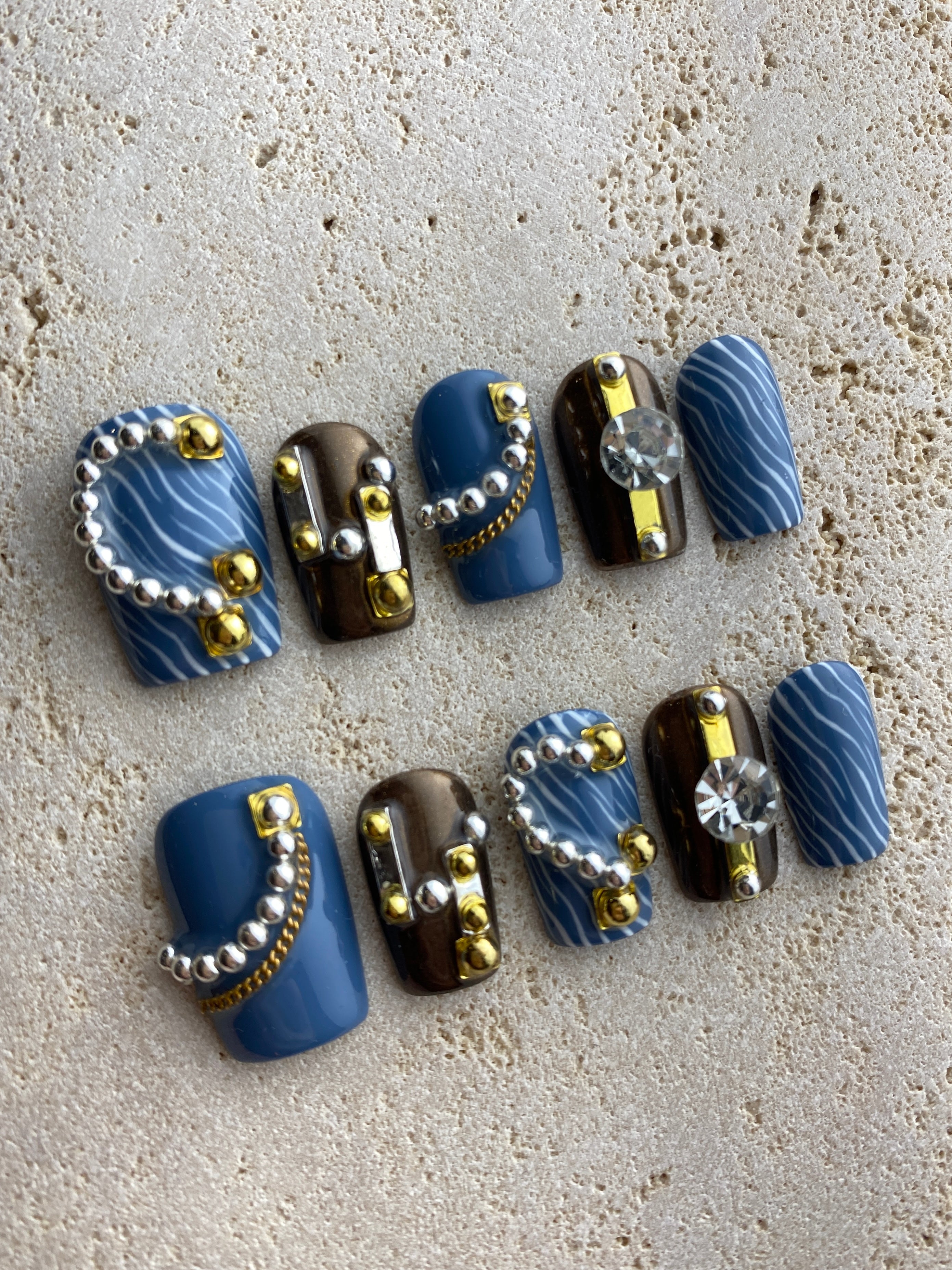 Blue Paris Press On Nails