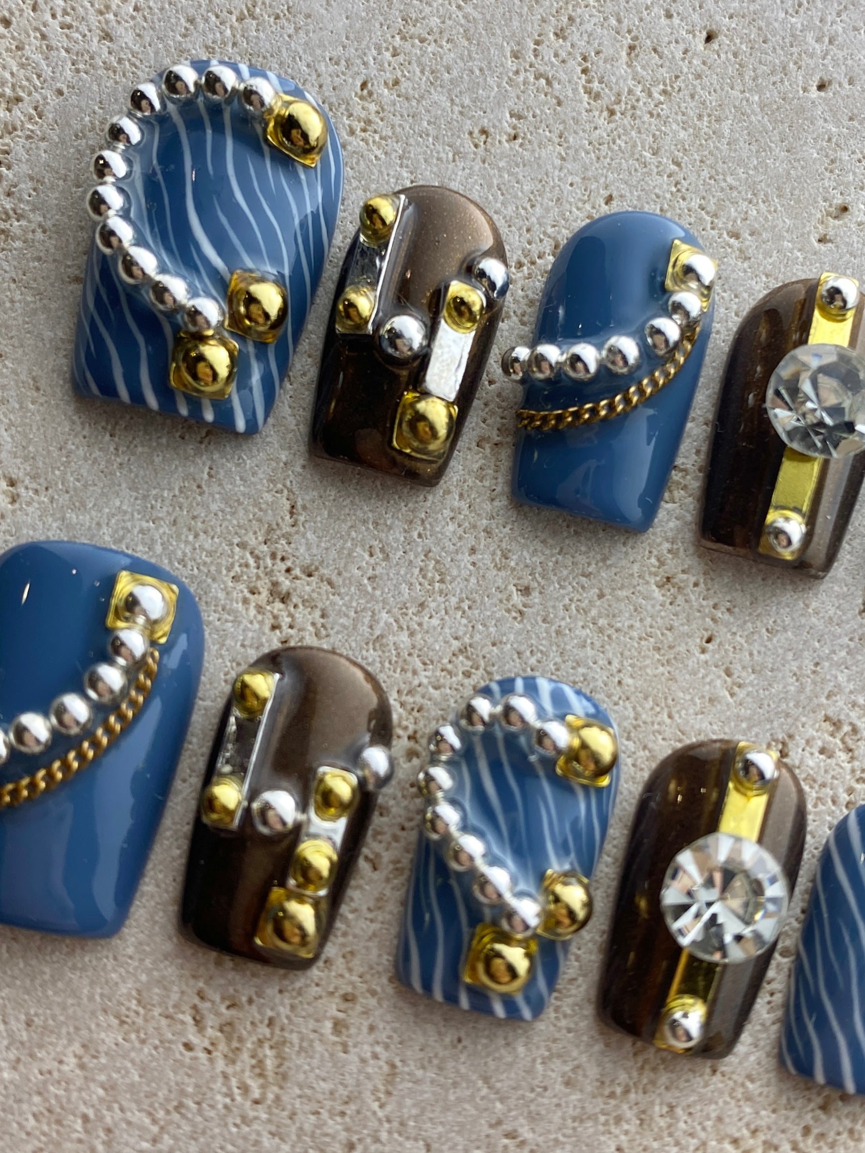 Blue Paris Press On Nails